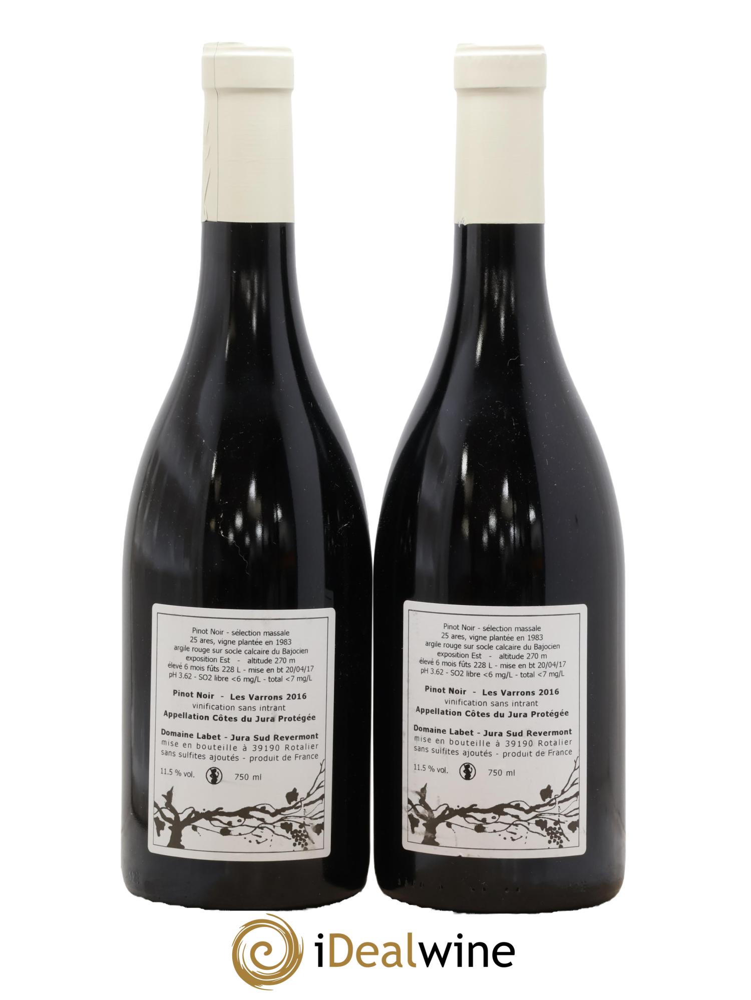 Côtes du Jura Pinot Noir Les Varrons Sélection Massale Romain - Julien  - Charline Labet 2016 - Lot de 2 bouteilles - 1