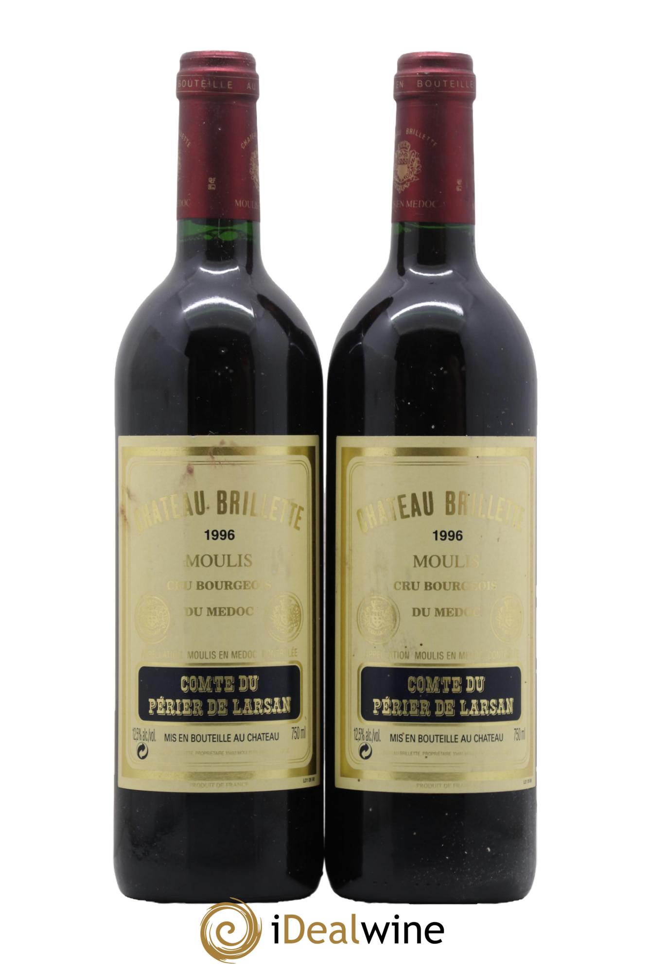 Château Brillette Cru Bourgeois 1996 - Lot de 2 bouteilles - 0