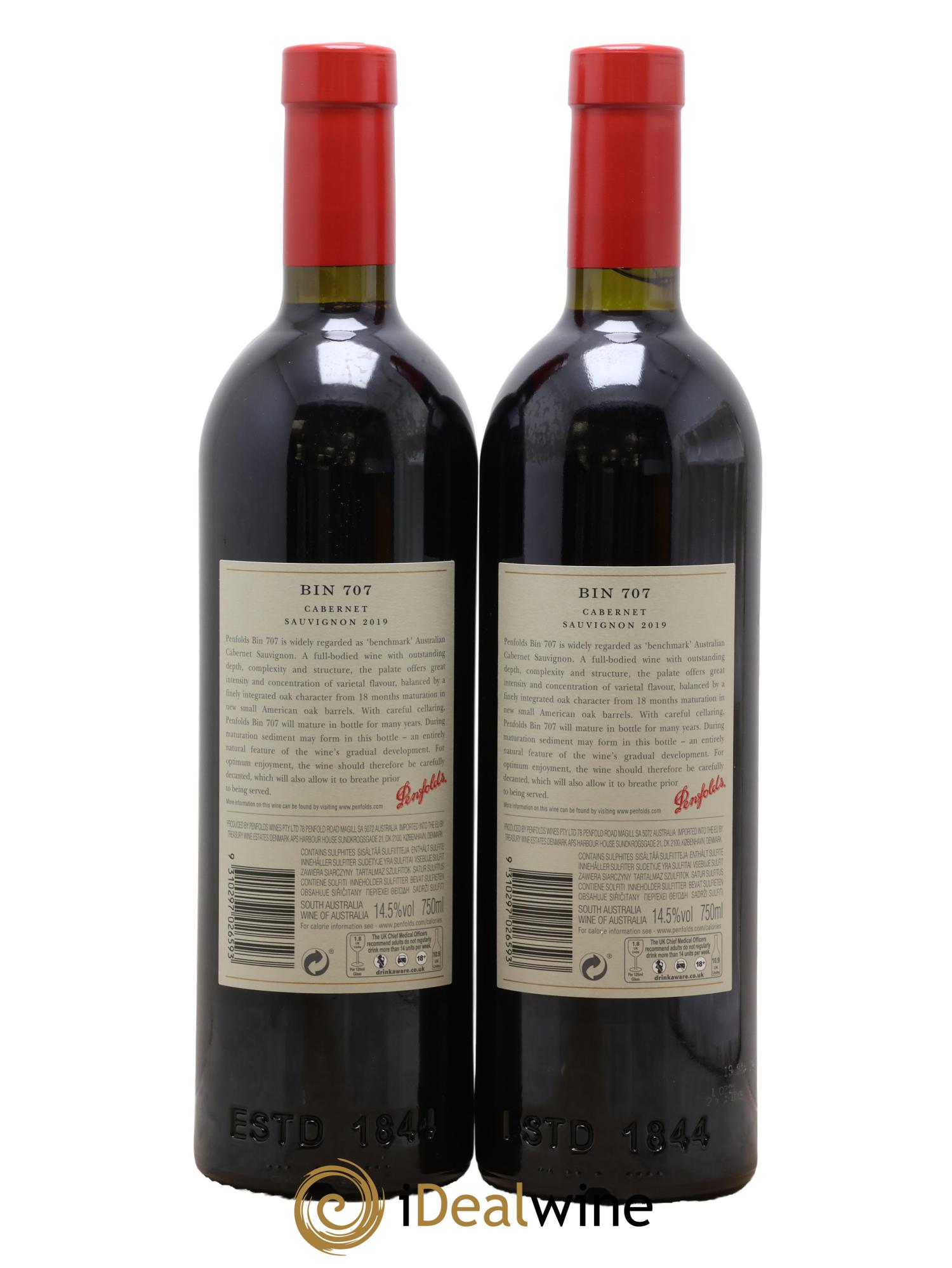 South Australia Penfolds Wines Bin 707 Cabernet Sauvignon 2019 - Lot of 2 bottles - 1