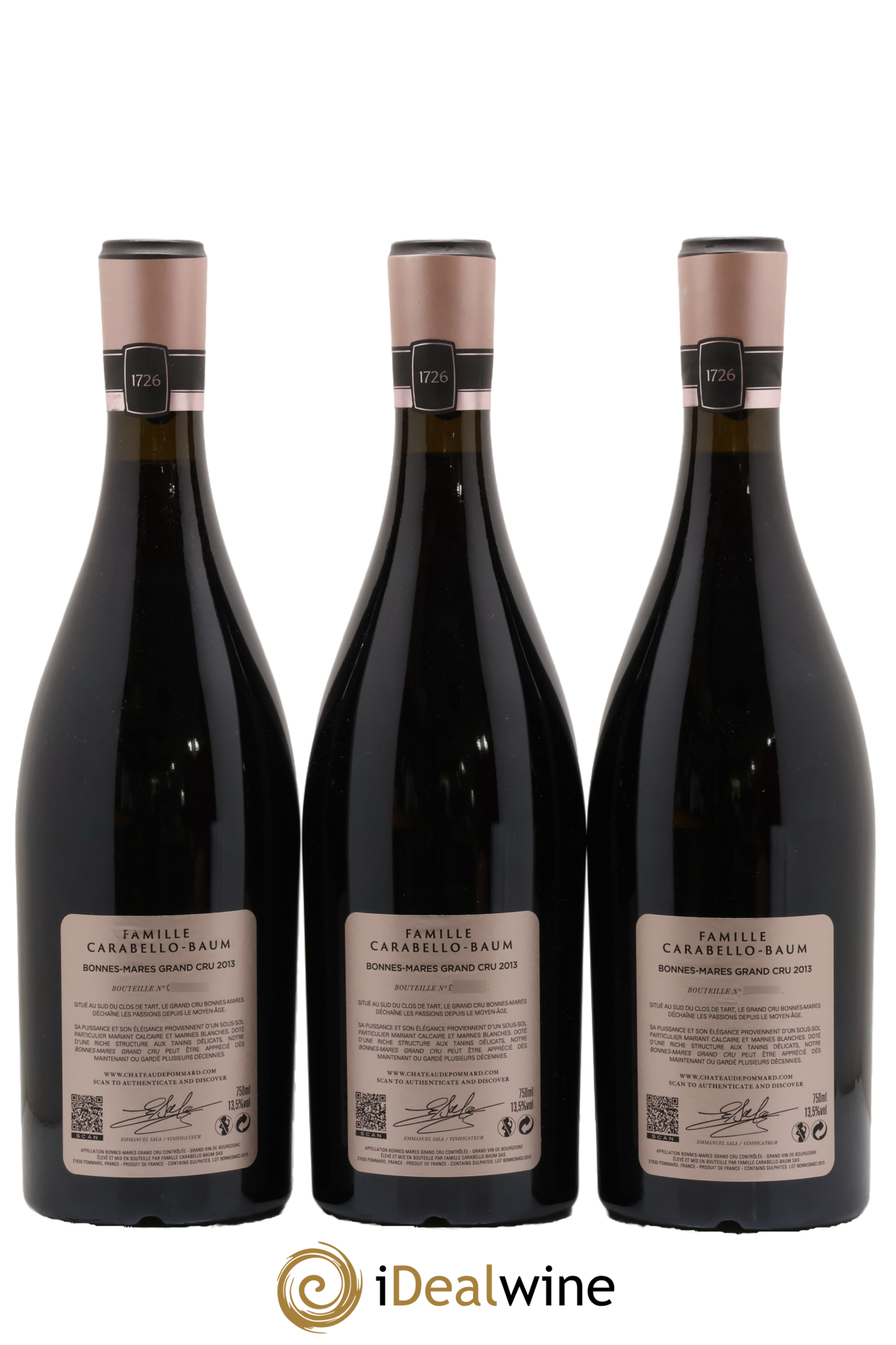 Bonnes-Mares Grand Cru Château de Pommard Famille Carabello-Baum 2013 - Lot de 3 bouteilles - 1