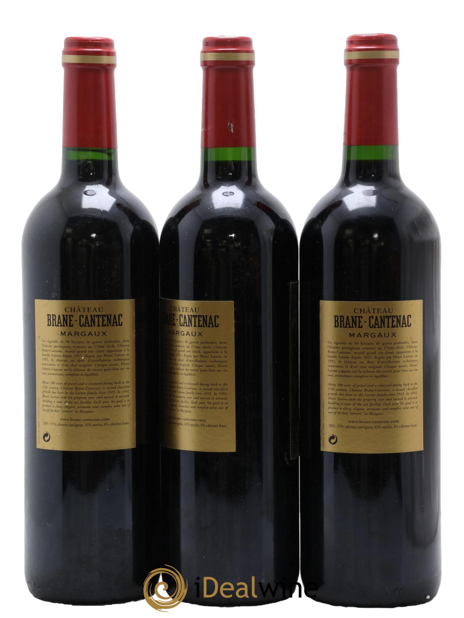 Château Brane Cantenac 2ème Grand Cru Classé 2005 - Lot de 3 bouteilles - 1