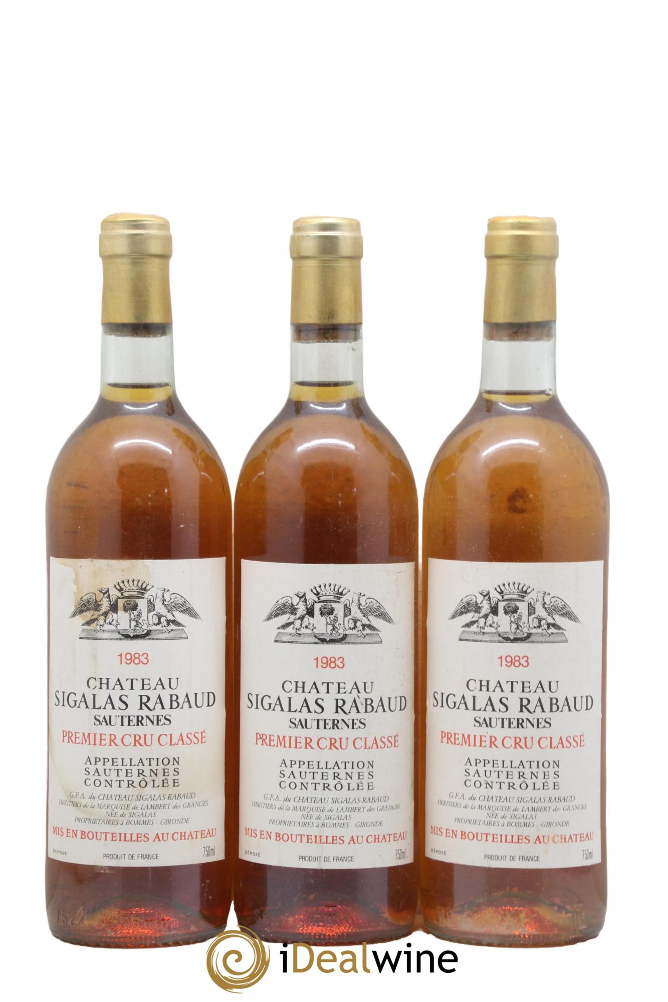 Château Sigalas Rabaud 1er Grand Cru Classé 1983 - Lot de 3 bouteilles - 0