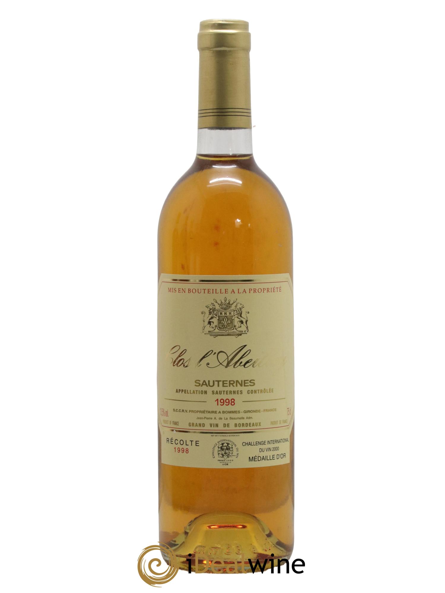 Sauternes Clos L'Abeilley 1998 - Posten von 1 Flasche - 0