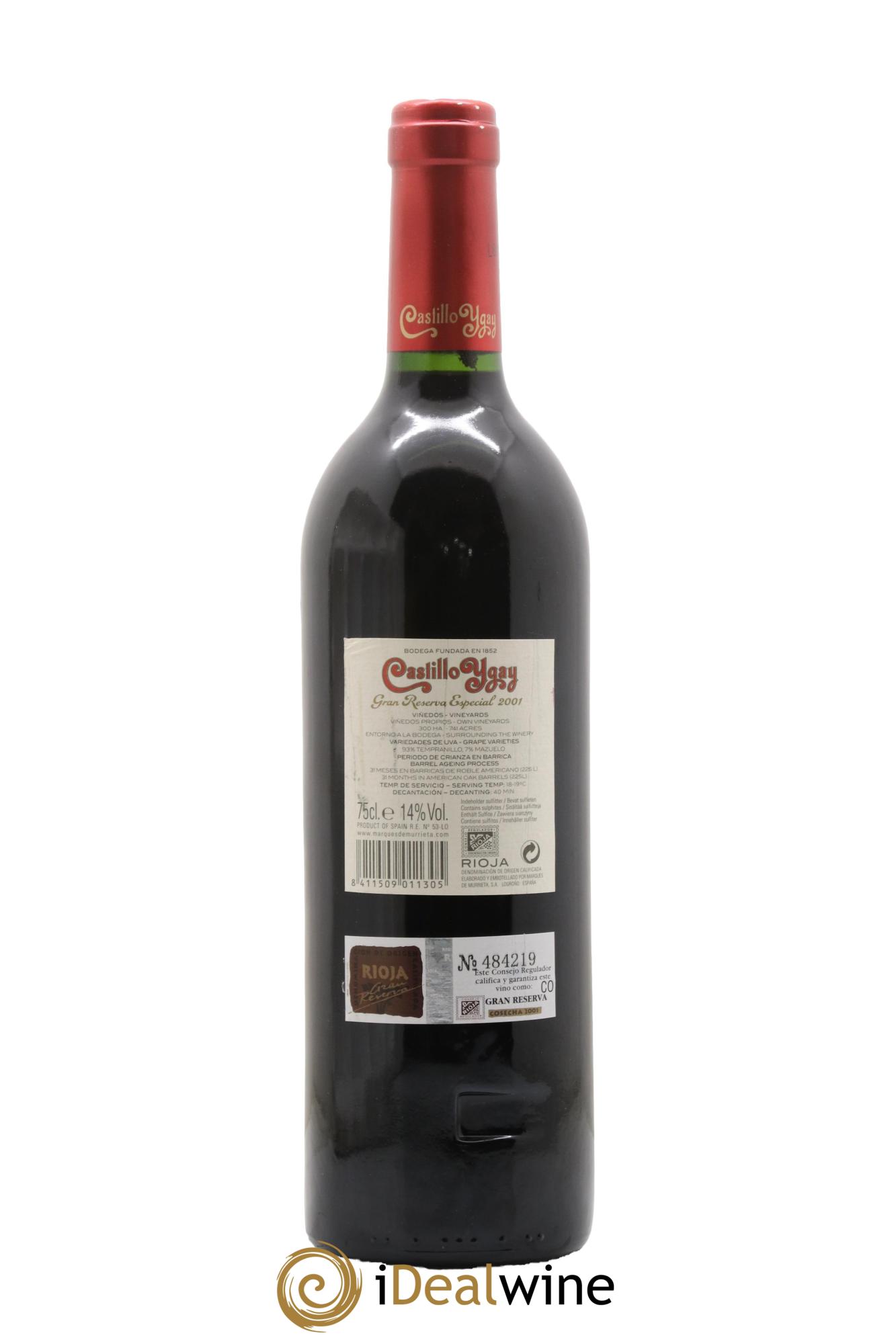 Rioja DOCA Castillo Ygay Gran Reserva Especial Marqués de Murrieta 2001 - Lotto di 1 bottiglia - 1