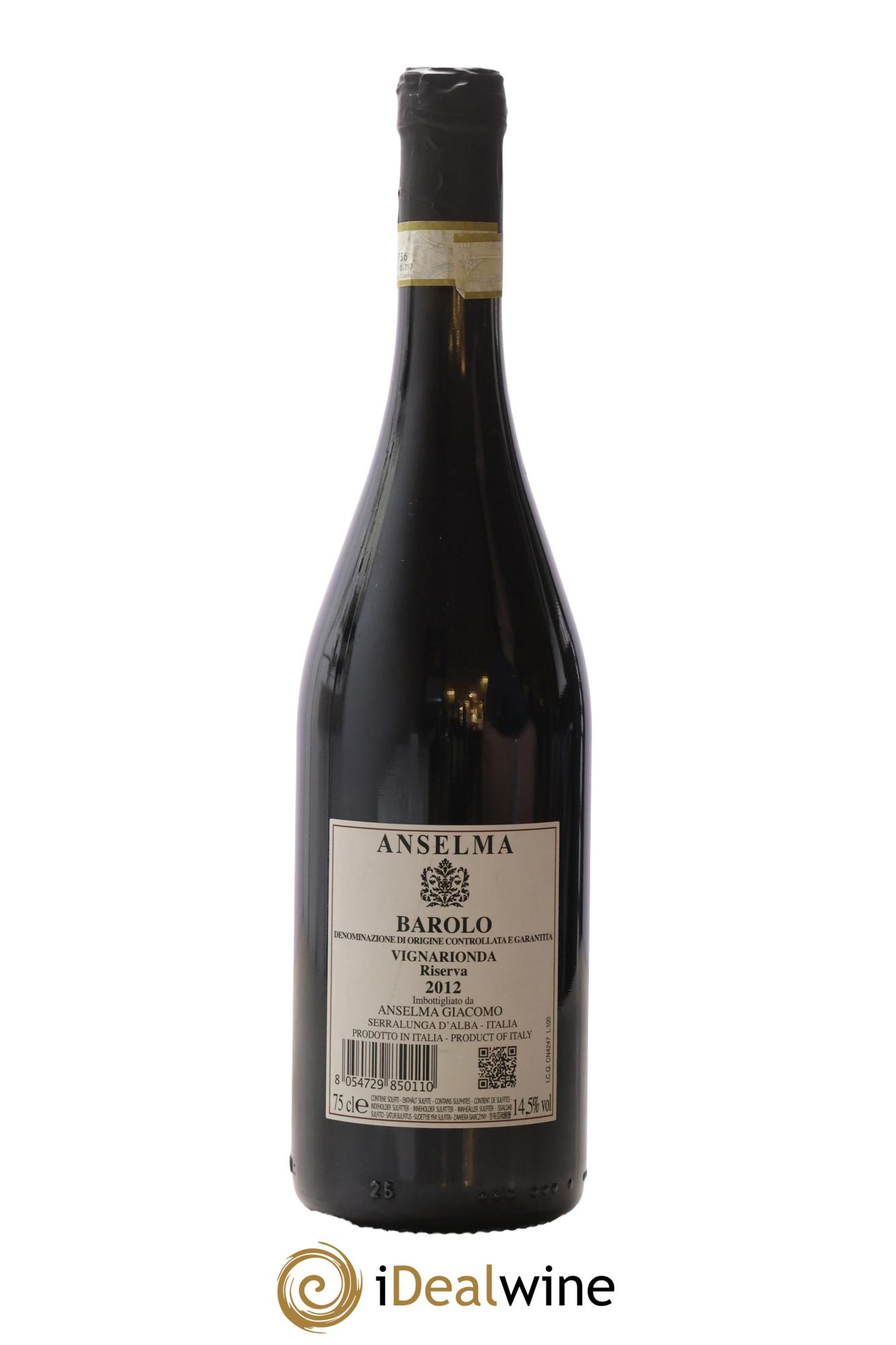 Barolo DOC Vignarionda Riserva Anselma 2012 - Posten von 1 Flasche - 1