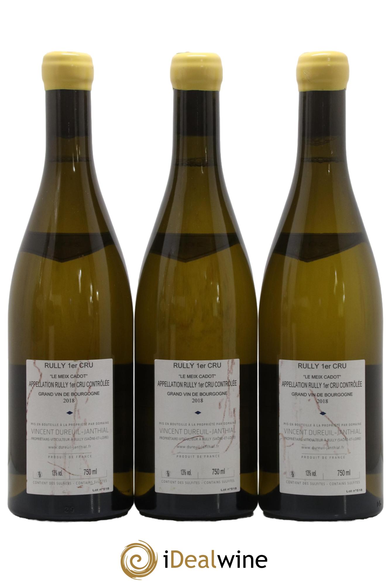 Rully 1er Cru Le Meix Cadot Vincent Dureuil-Janthial  2018 - Lot de 3 bouteilles - 1