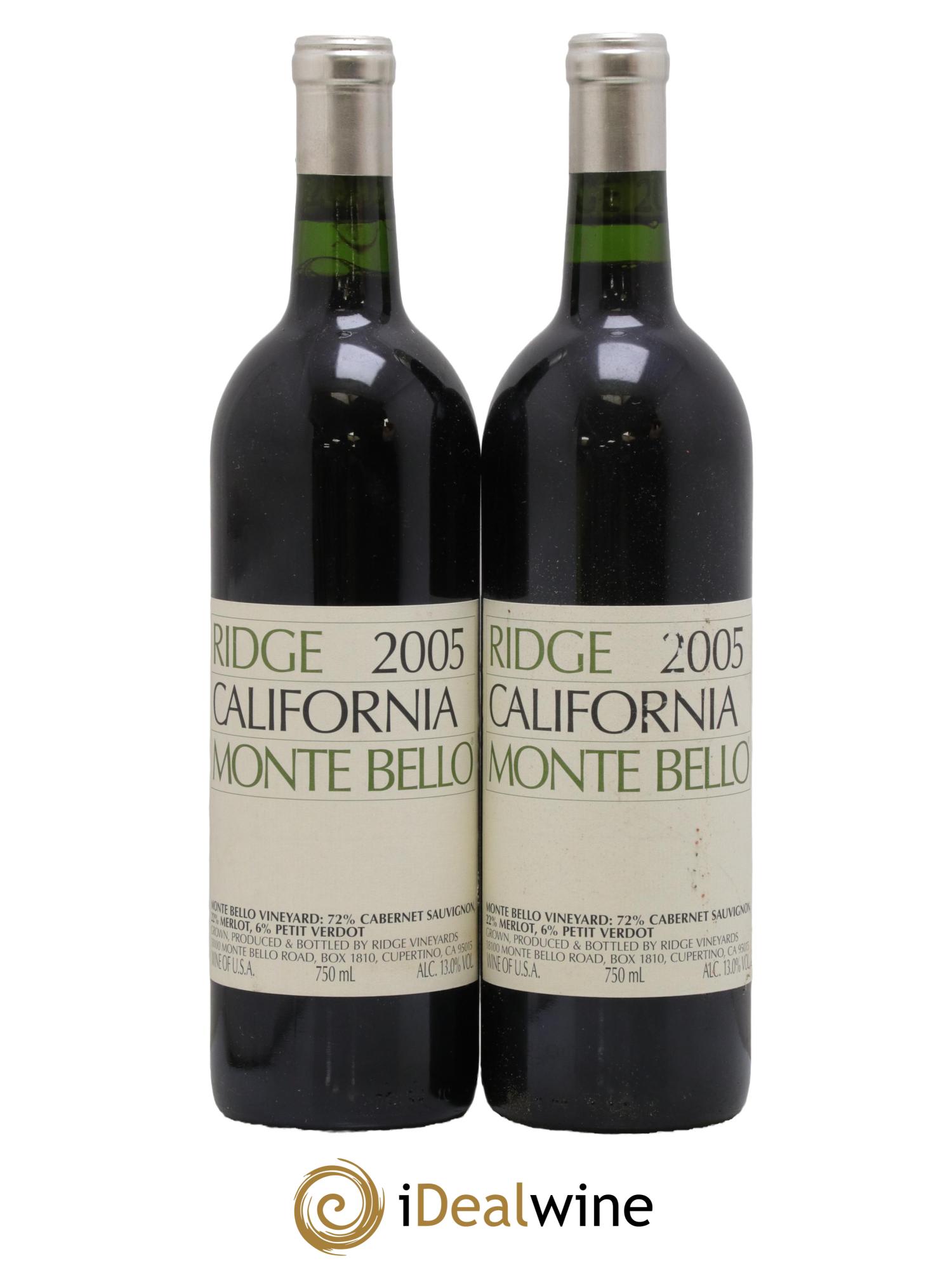 Santa Cruz Mountains Monte Bello Ridge Vineyards 2005 - Lot de 2 bouteilles - 0