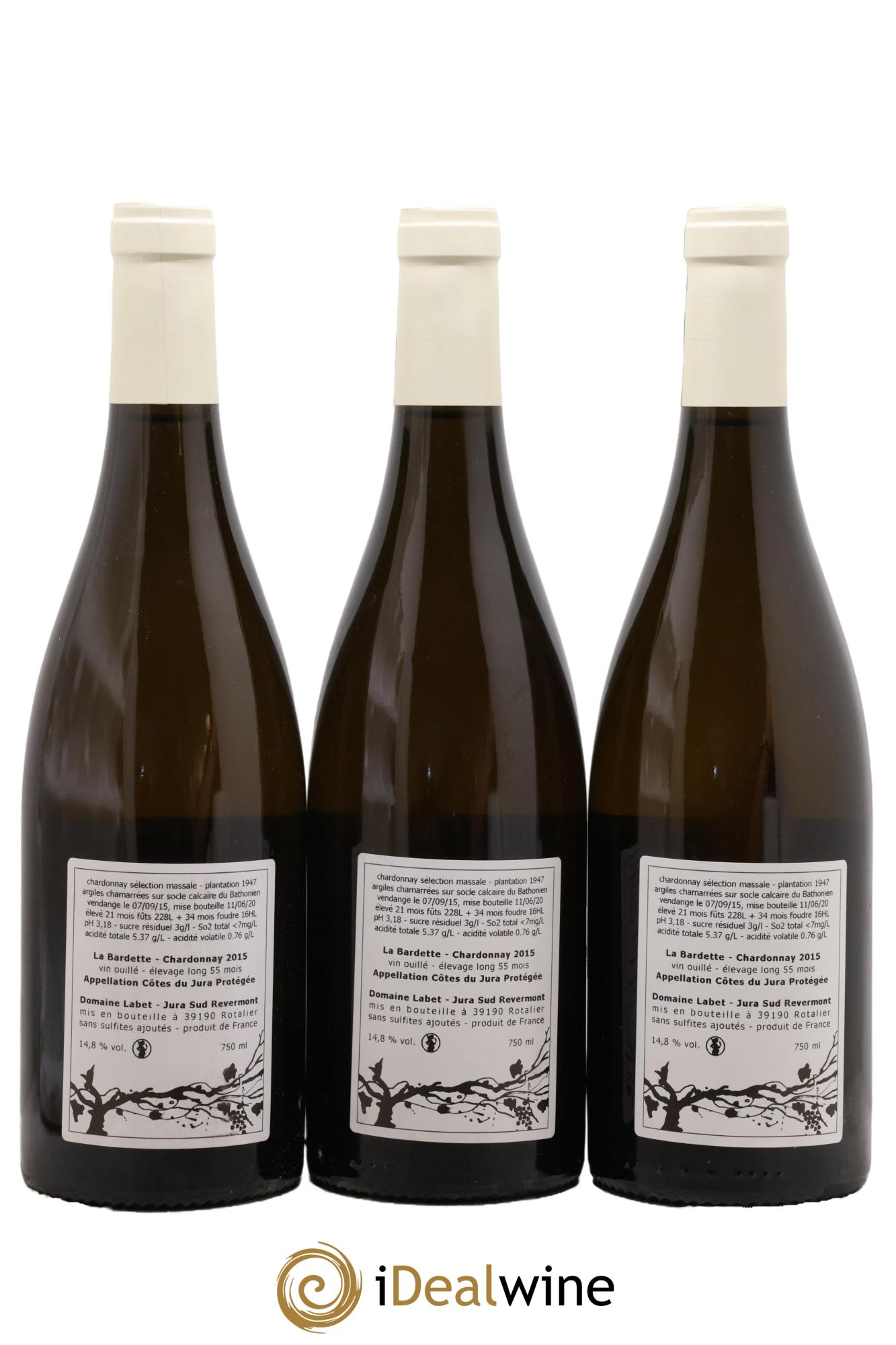 Côtes du Jura Chardonnay La Bardette élevage long (55mois) Labet (Domaine) 2015 - Lot de 3 bouteilles - 1