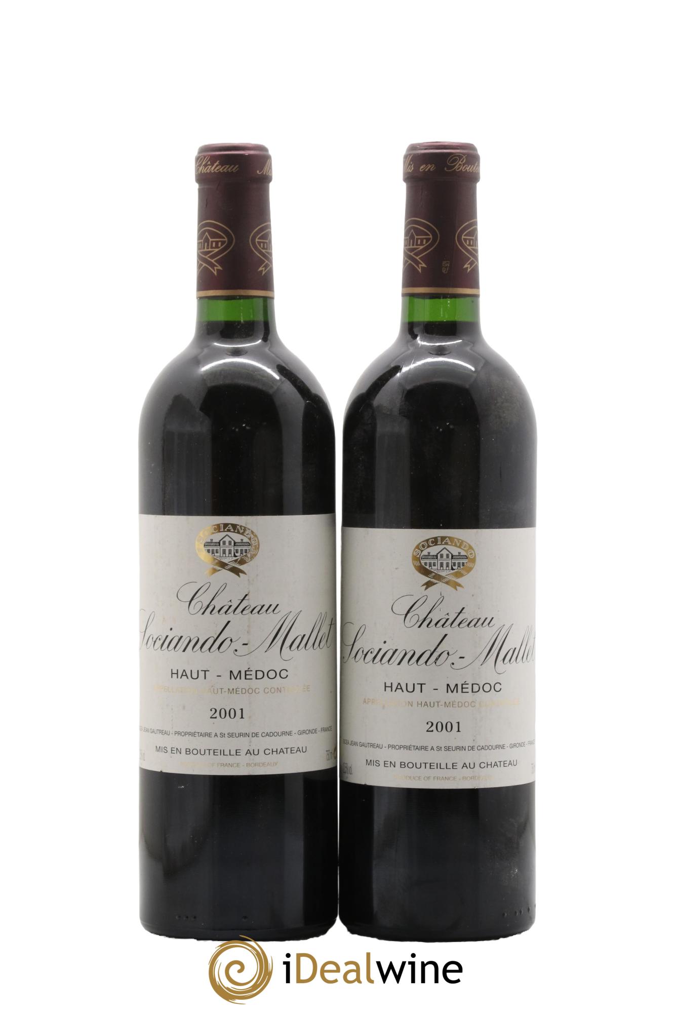 Château Sociando Mallet 2001 - Lotto di 2 bottiglie - 0