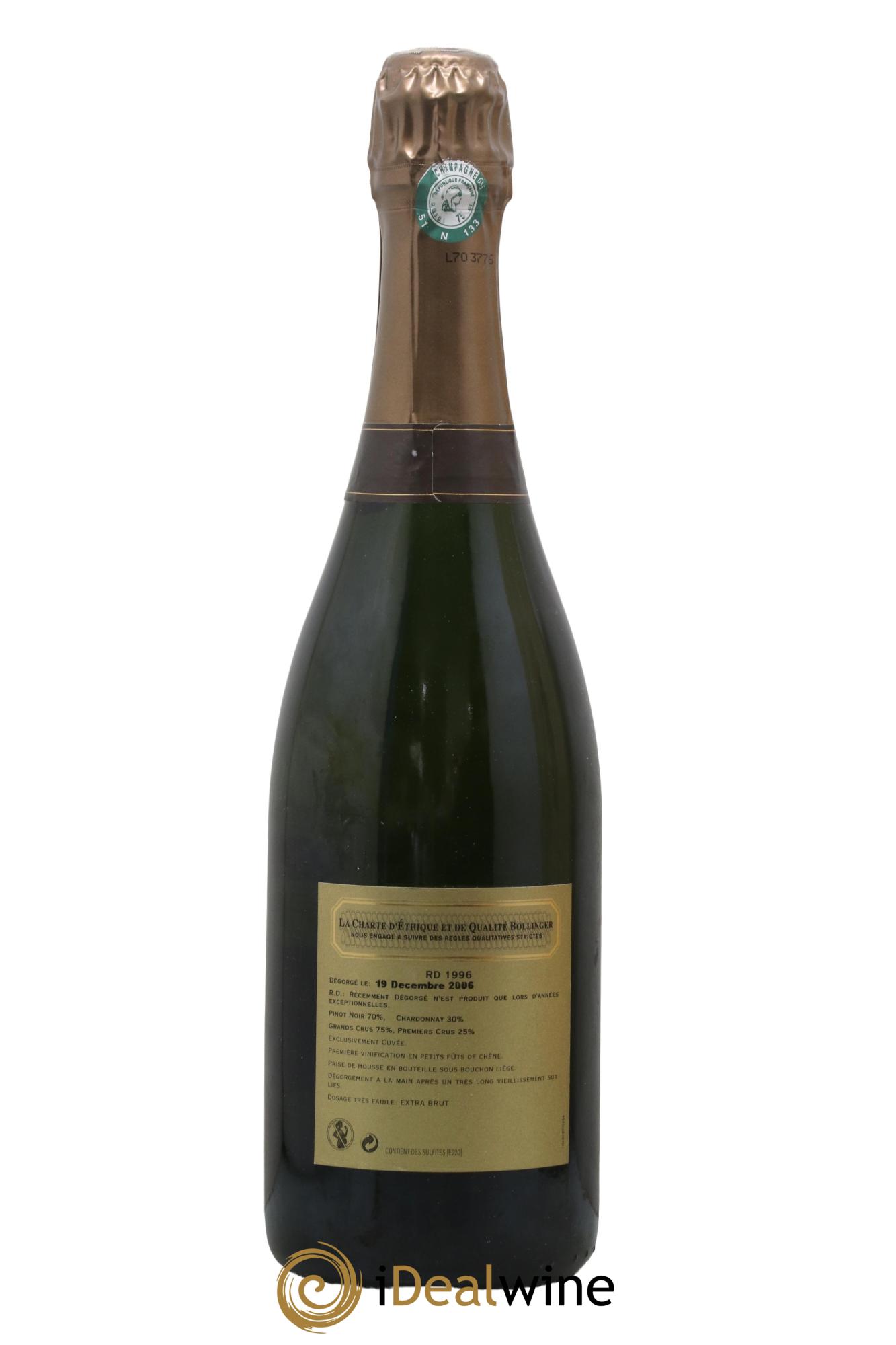 R.D. Extra-Brut Bollinger  1996 - Lot of 1 bottle - 2