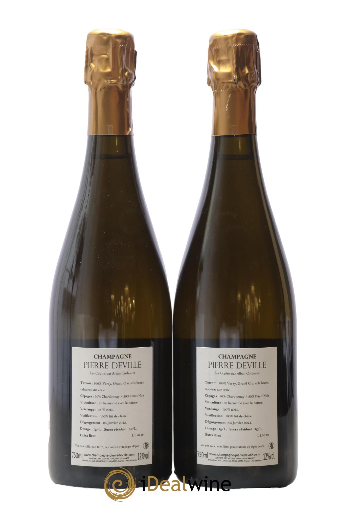 Champagne Extra-Brut Les Copins Pierre Deville 2019 - Lot de 2 bouteilles - 1