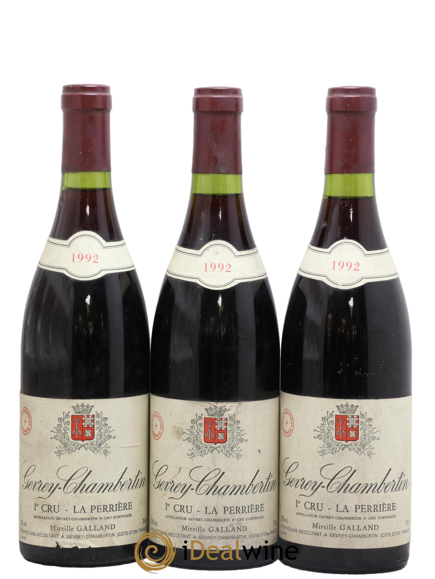 Gevrey-Chambertin 1er Cru La Perrière Mireille Galland 1992 - Lot de 3 bouteilles - 0