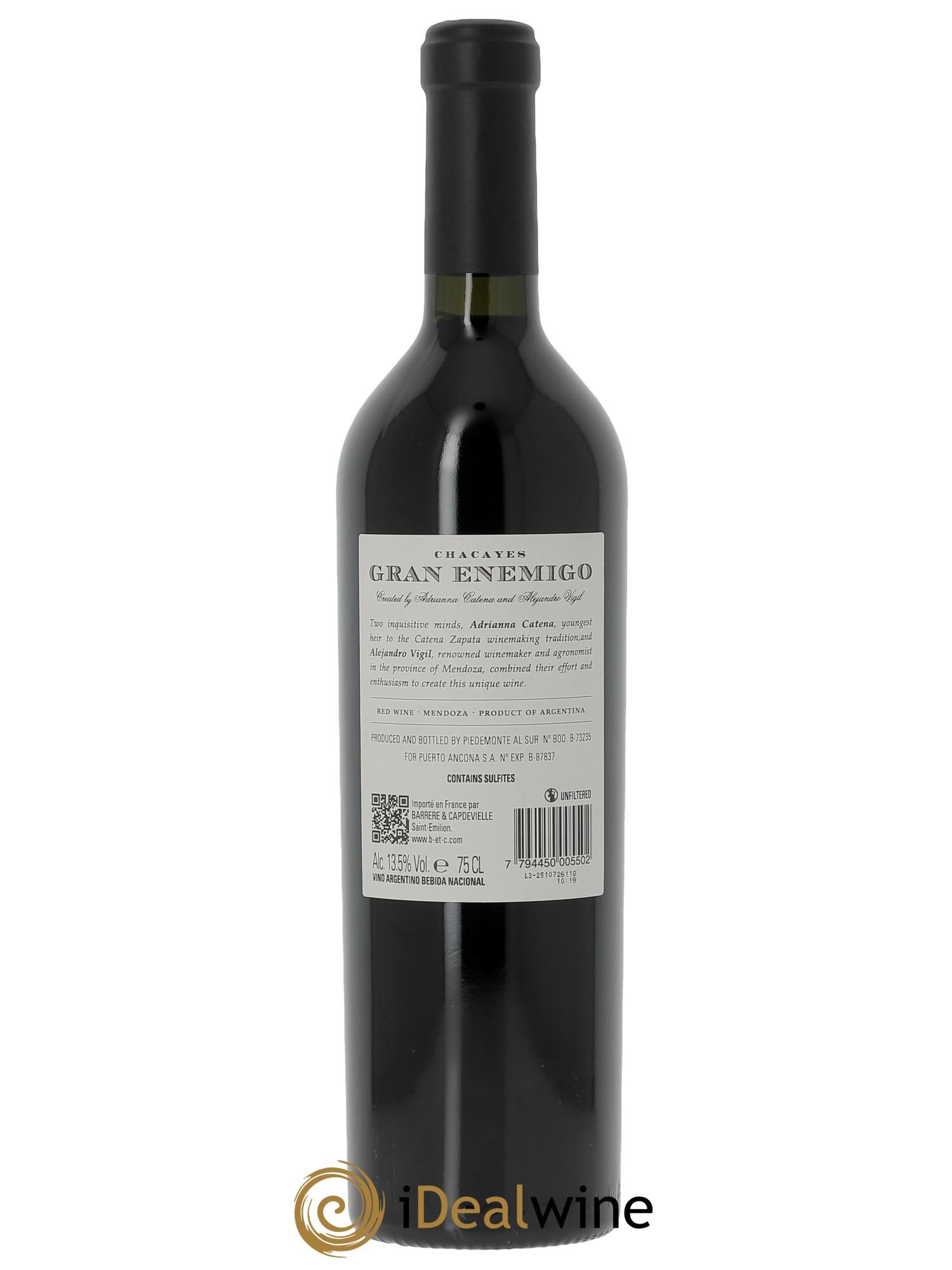 Mendoza Gran Enemigo Chacayes Single Vineyard El Enemigo (CBO à partir de 6 bts) 2022 - Lot de 1 bouteille - 1