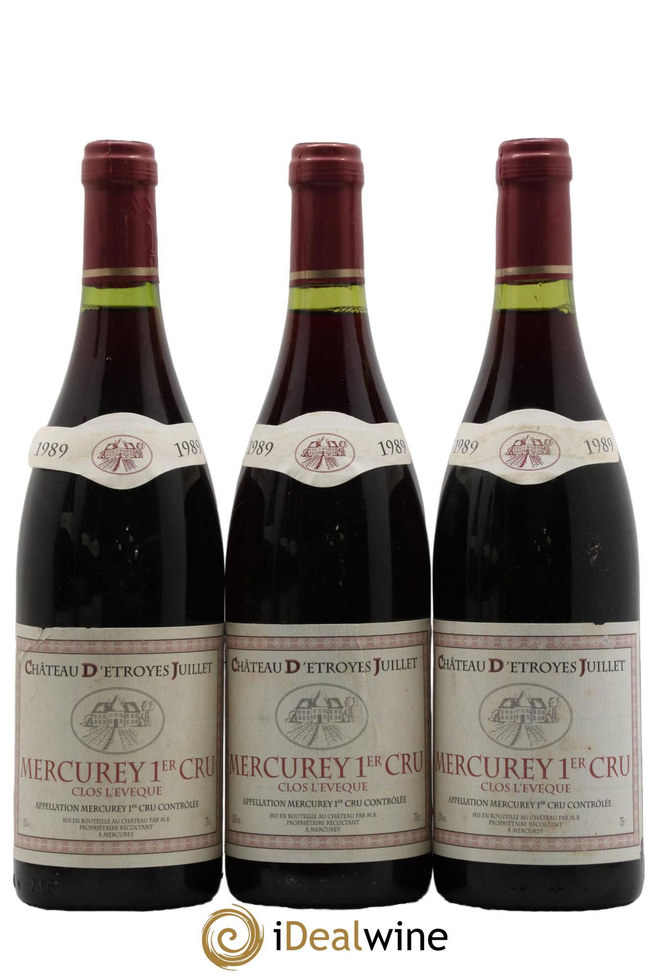 Mercurey 1er Cru Clos de l'Evêque Château d'Etroyes-Juillet 1989 - Lot de 3 bouteilles - 0