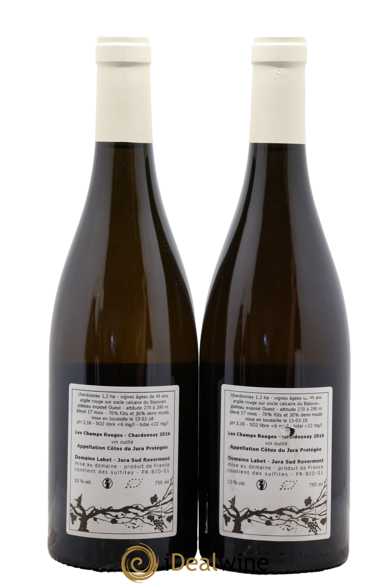 Côtes du Jura Chardonnay Les Champs Rouges Romain - Julien - Charline Labet 2016 - Lot of 2 bottles - 1