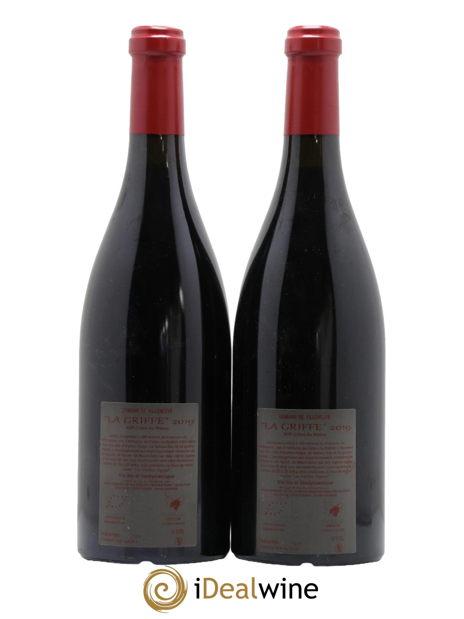 Côtes-du-Rhône La Griffe Domaine de Villeneuve 2019 - Lot de 2 bouteilles - 1
