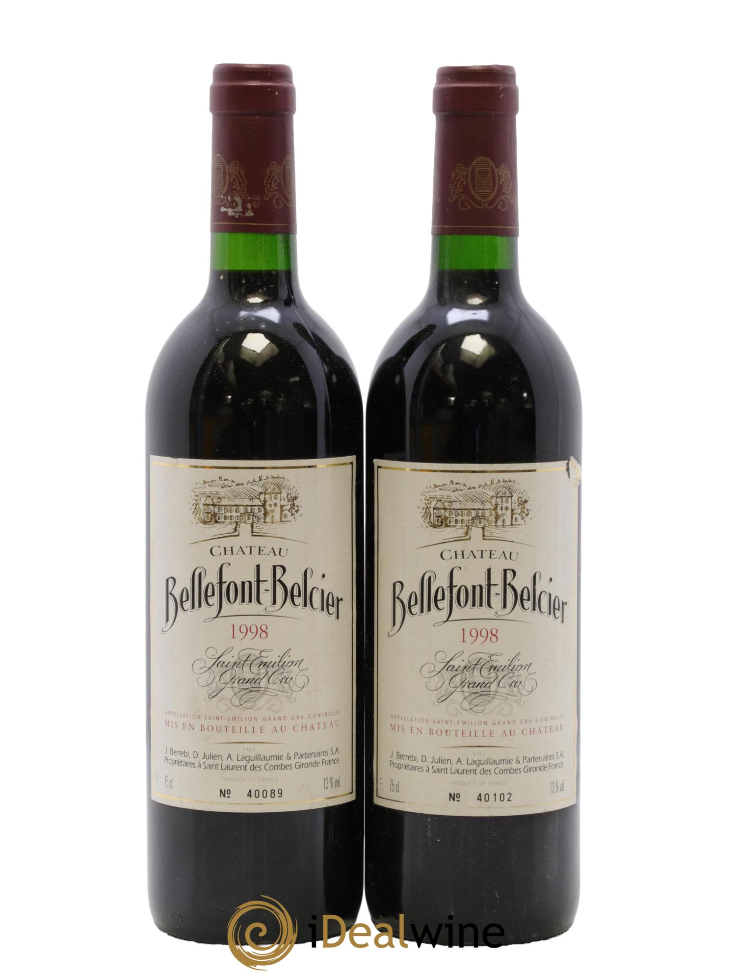 Château Bellefont-Belcier Grand Cru Classé 1998 - Posten von 2 Flaschen - 0