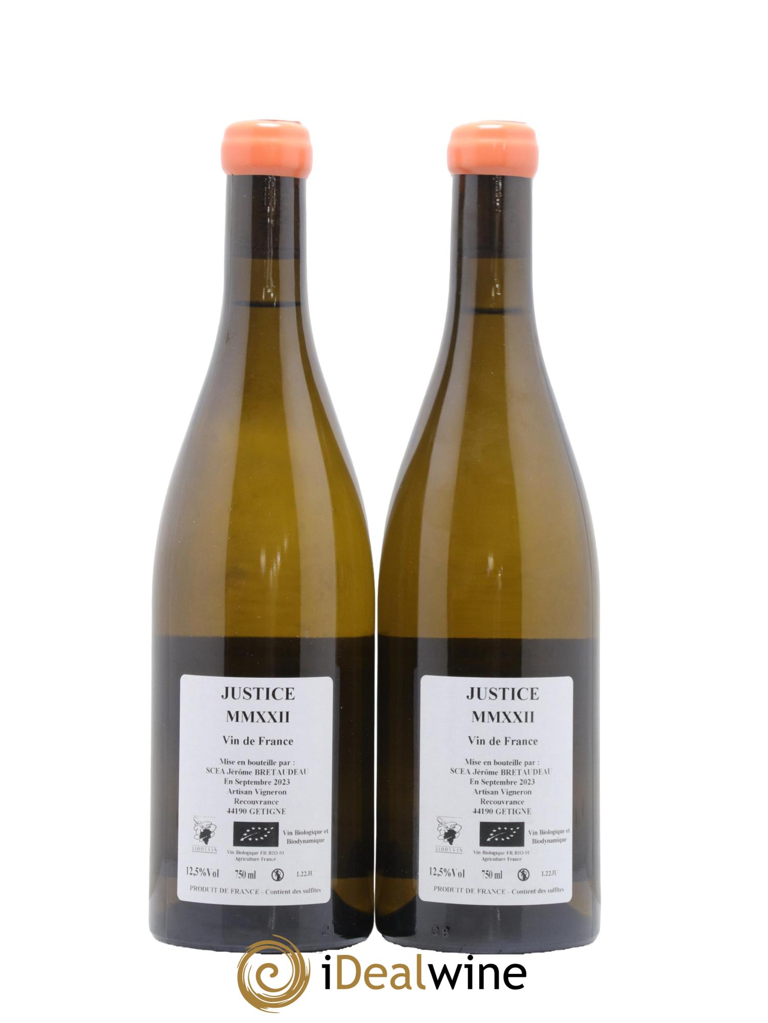 Muscadet-Sèvre-et-Maine Justice Jérôme Bretaudeau - Bellevue (Domaine de) 2022 - Lot de 4 bouteilles - 1
