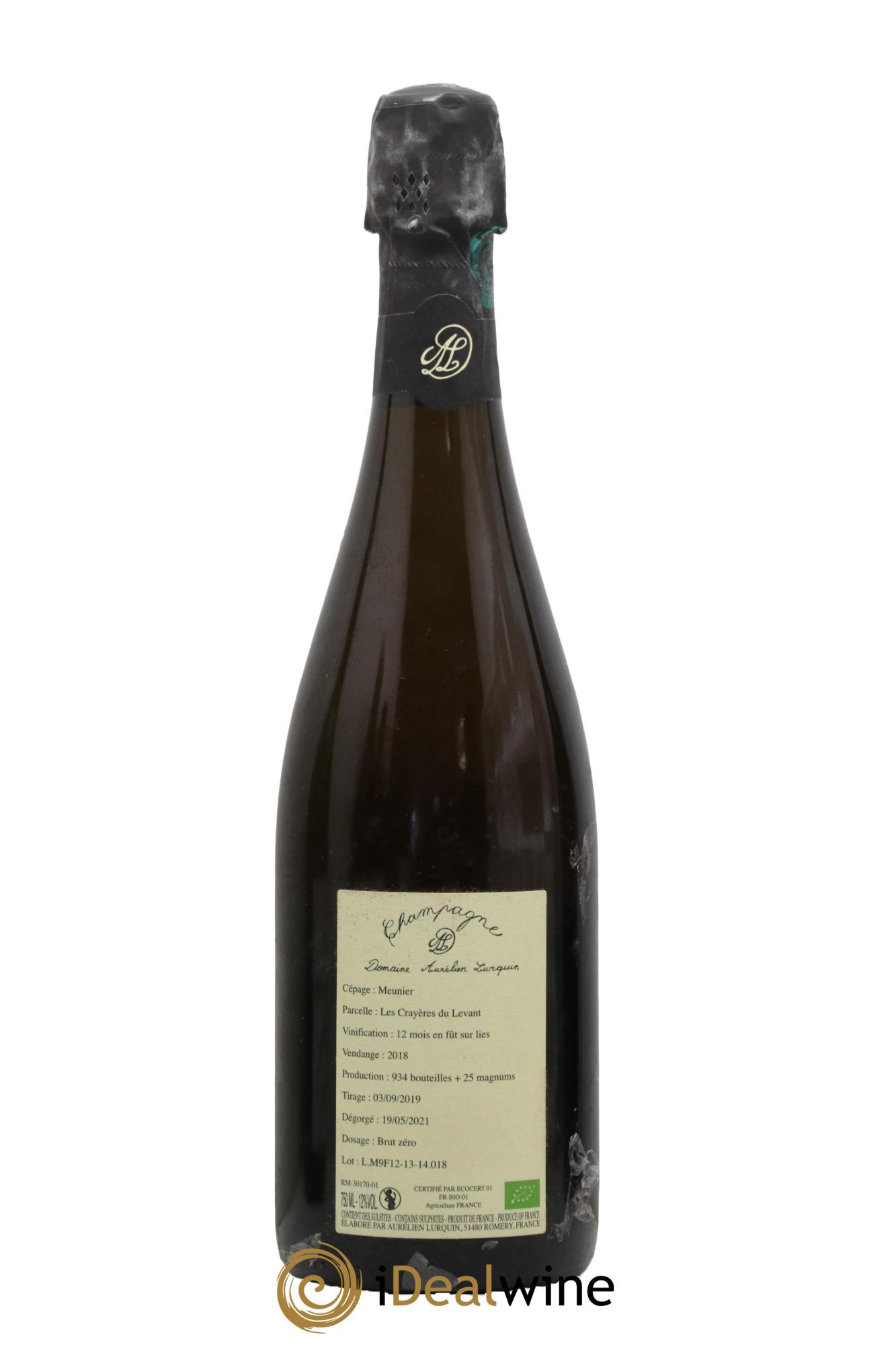 Blanc de Noirs Les Crayères du Levant Aurélien Lurquin 2018 - Lot de 1 bouteille - 1