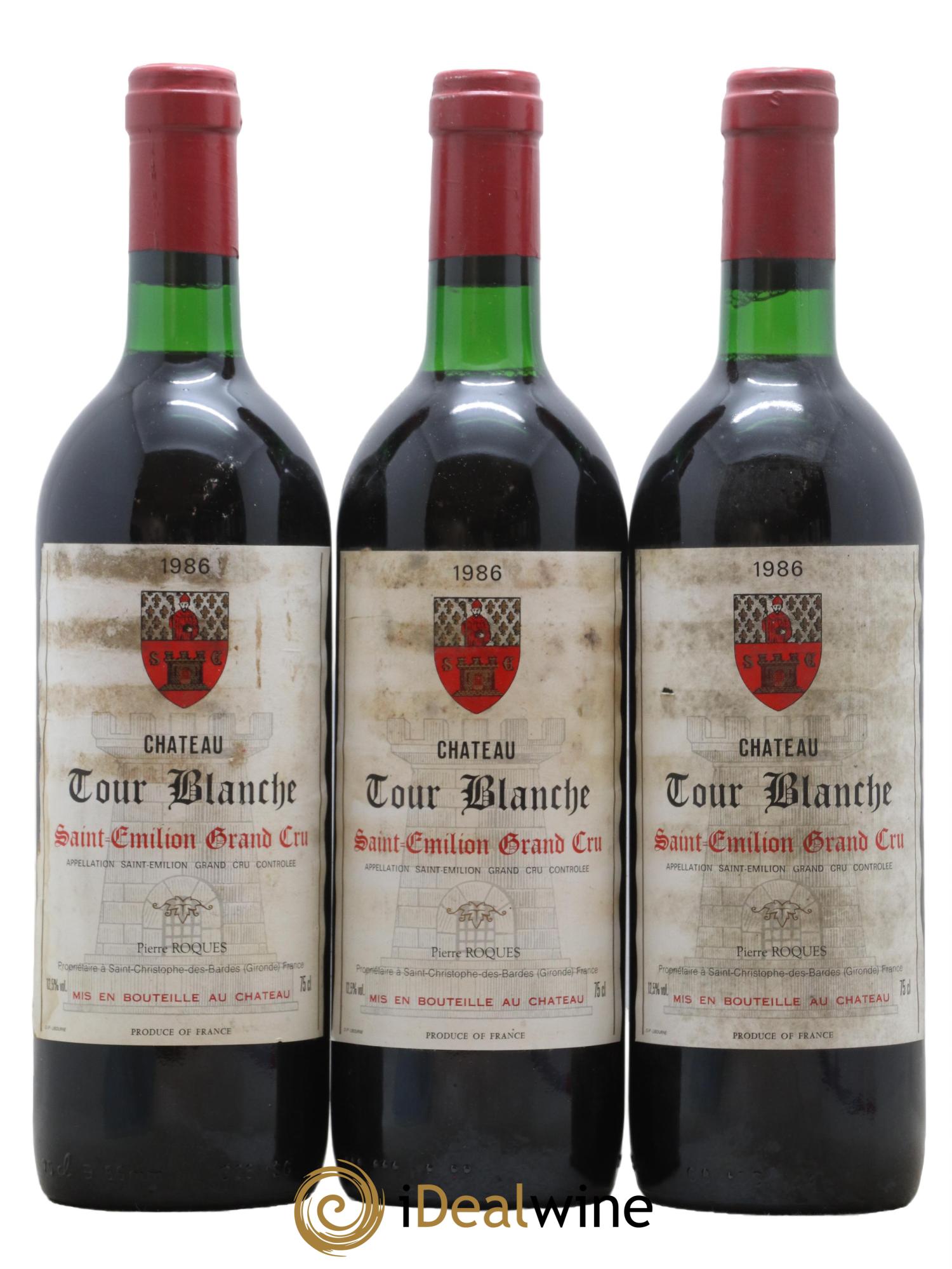 Saint-Émilion Grand Cru Château Tour Blanche 1986 - Lot de 3 bouteilles - 0
