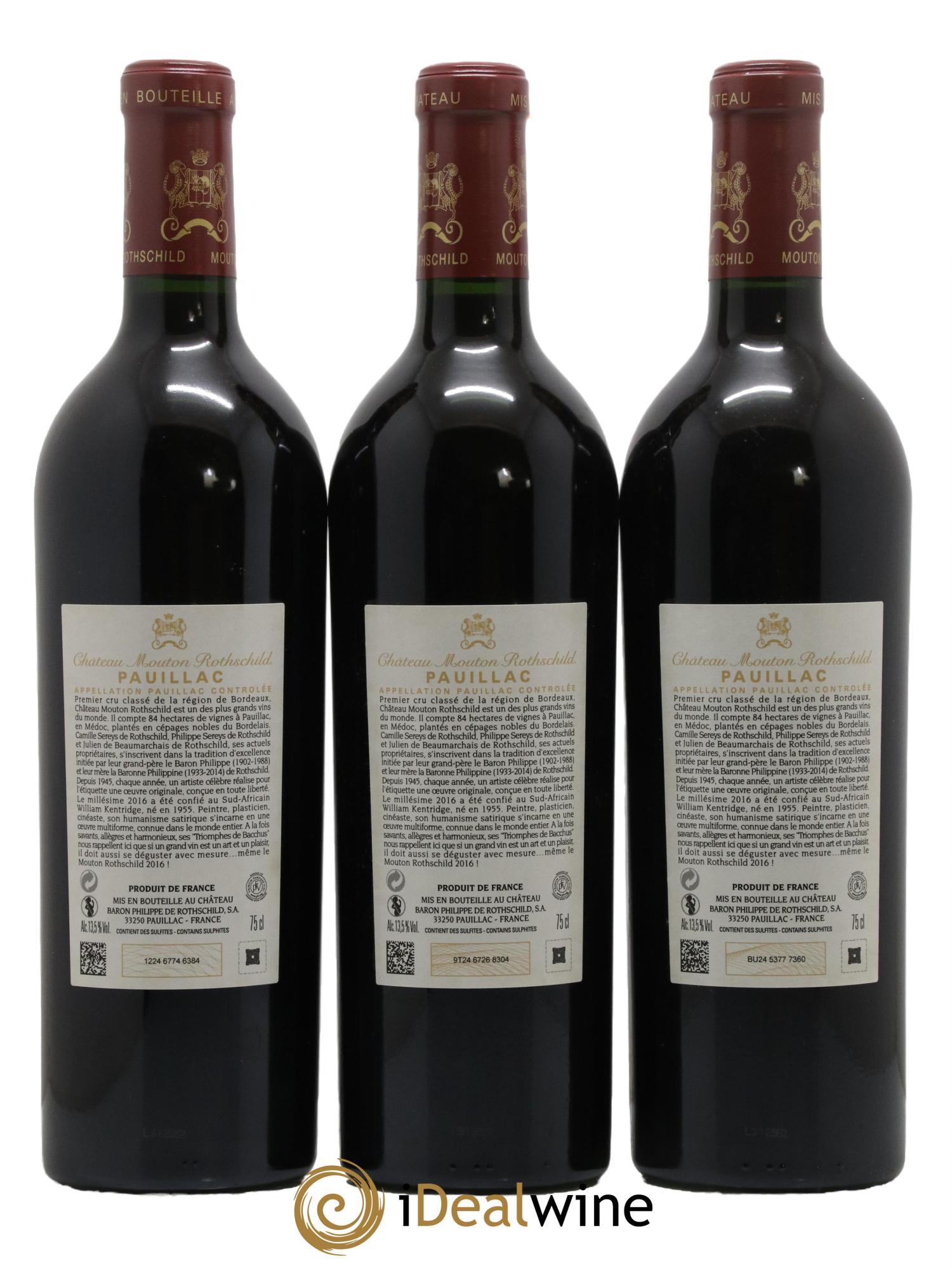 Château Mouton Rothschild 1er Grand Cru Classé 2016 - Lot de 3 bouteilles - 1