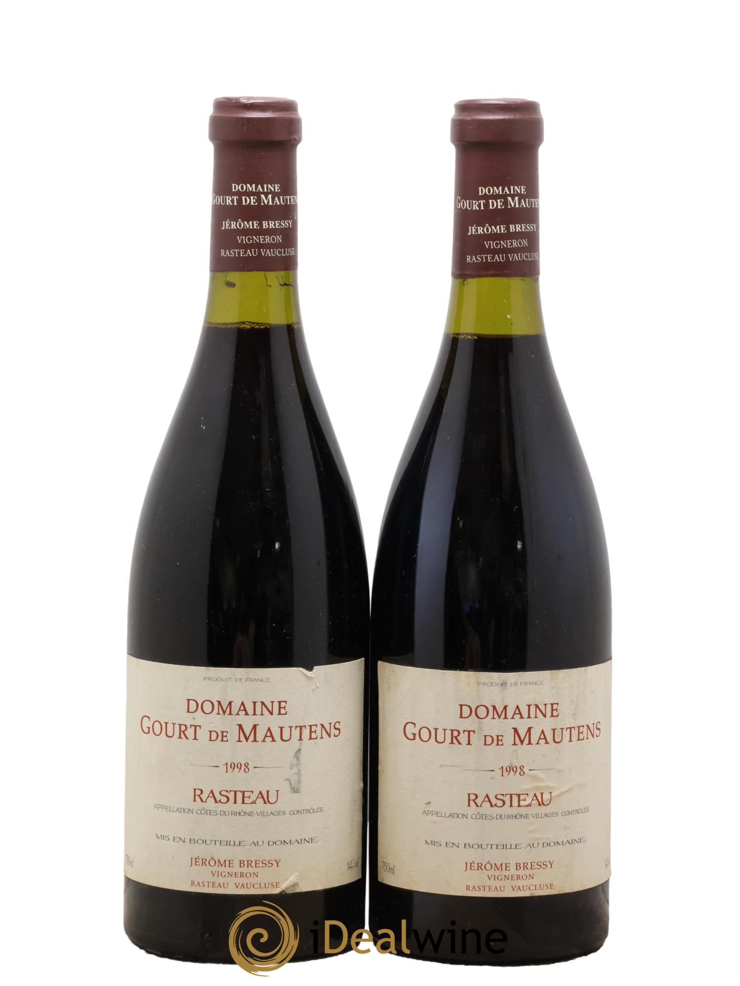 Rasteau Domaine Gourt de Mautens - Jérôme Bressy 1998 - Lot de 2 bouteilles - 0