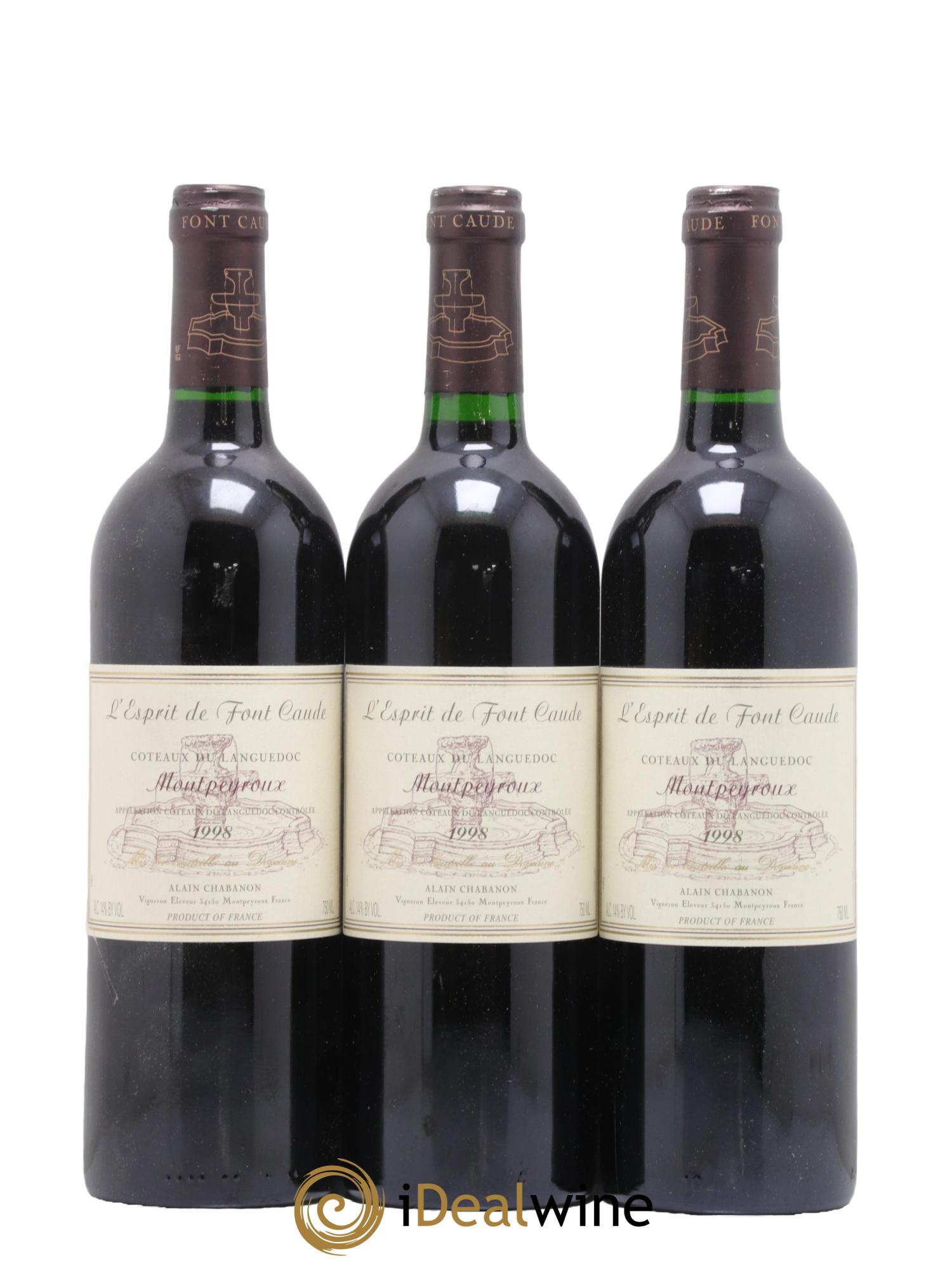 Languedoc Montpeyroux Alain Chabanon (Domaine) L'Esprit de Font Caude 1998 - Lot de 3 bouteilles - 0