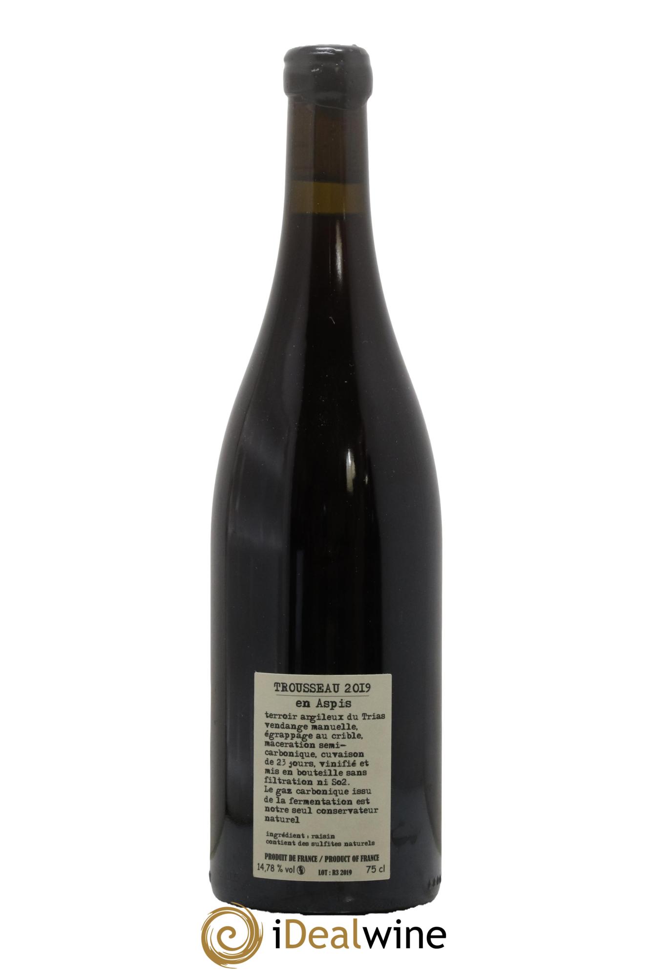 Arbois Pupillin Trousseau En Aspis  Adeline Houillon & Renaud Bruyère 2019 - Lot of 1 bottle - 1