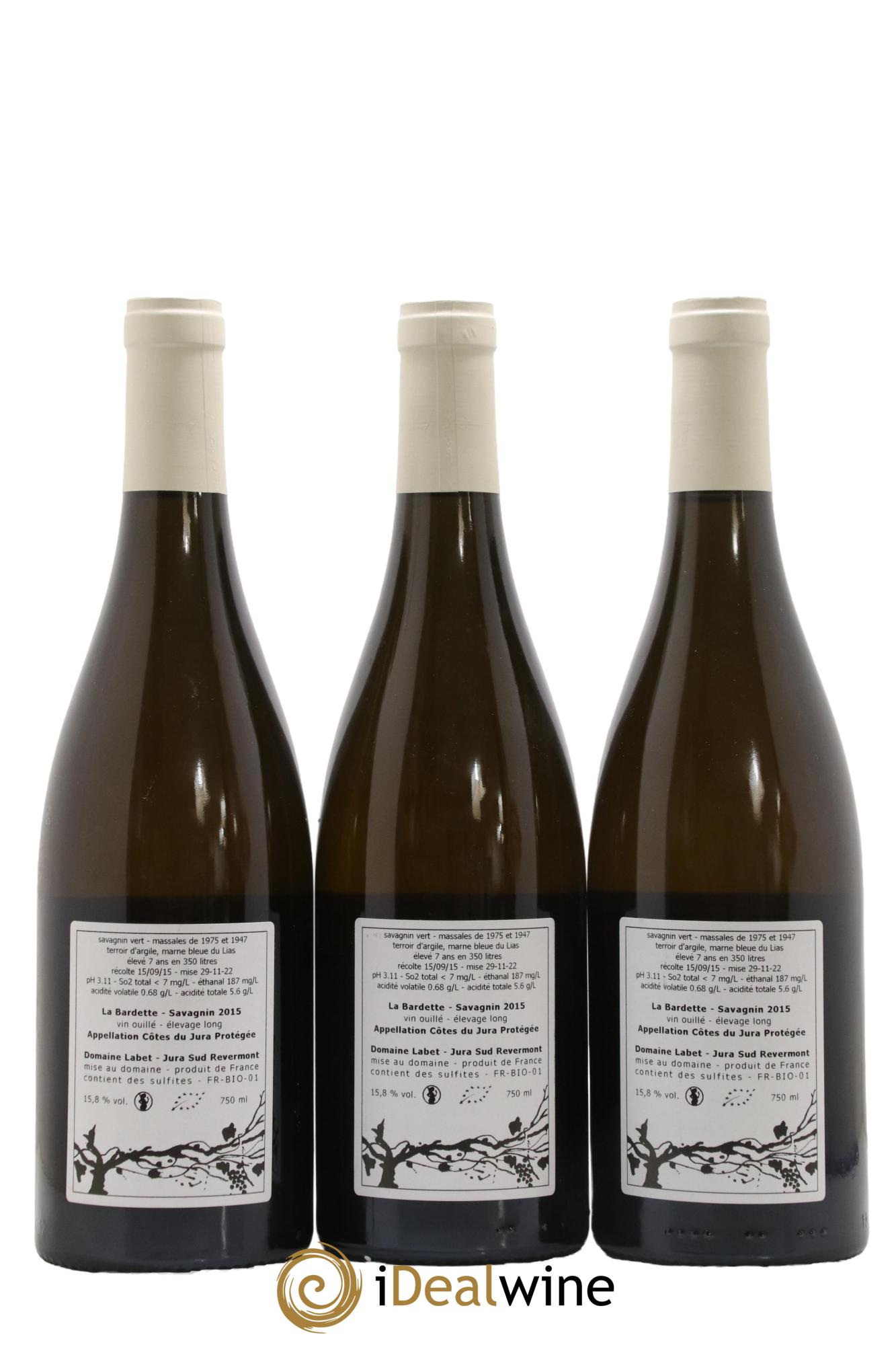 Côtes du Jura La Bardette Savagnin Vin Ouillé Élevage Long Domaine Labet 2015 - Posten von 3 Flaschen - 1