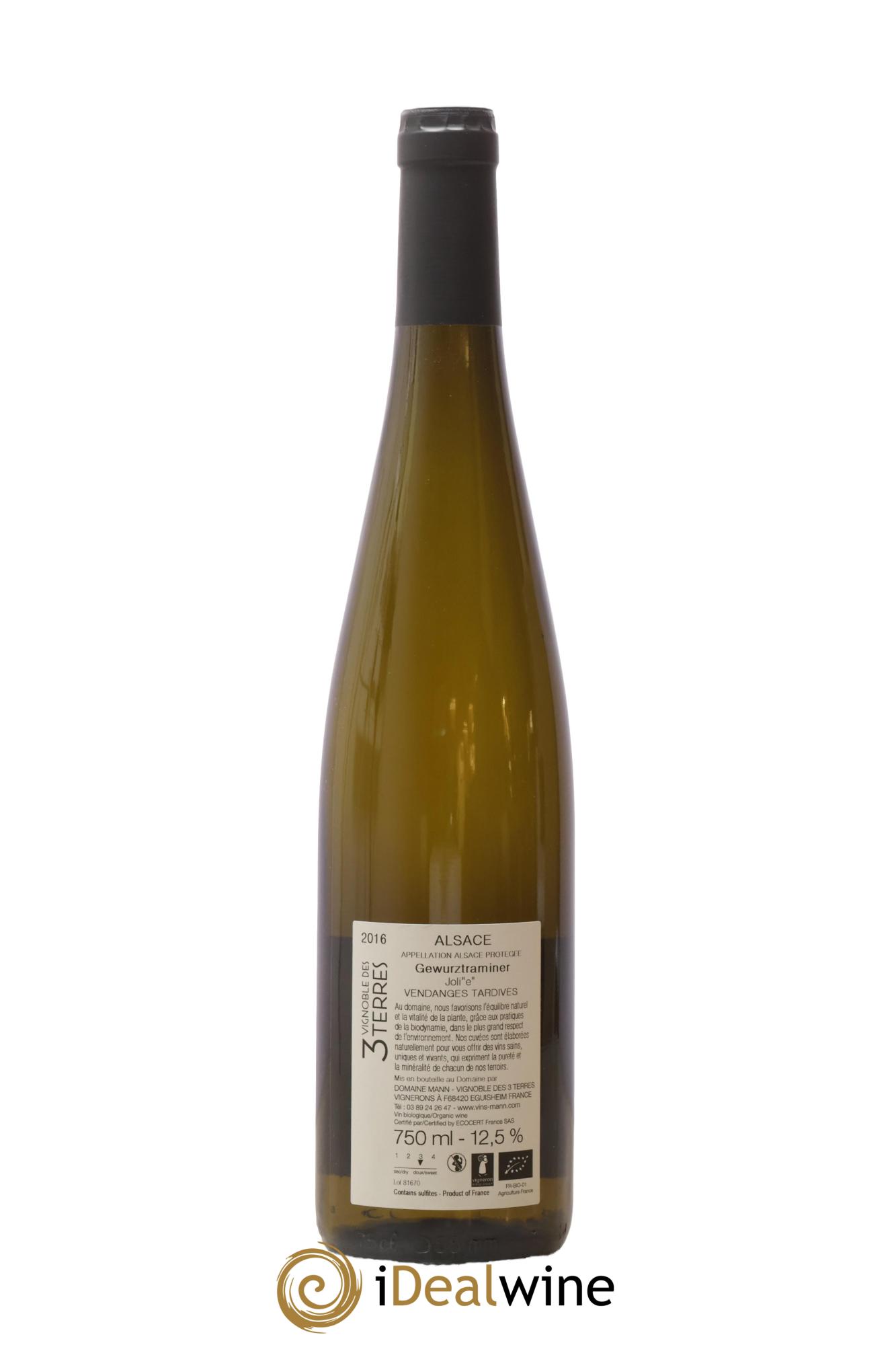 Alsace Gewurztraminer Joli"e" Vendanges Tardives Vignoble Des 3 Terres Domaine Mann 2016 - Lot de 1 bouteille - 1