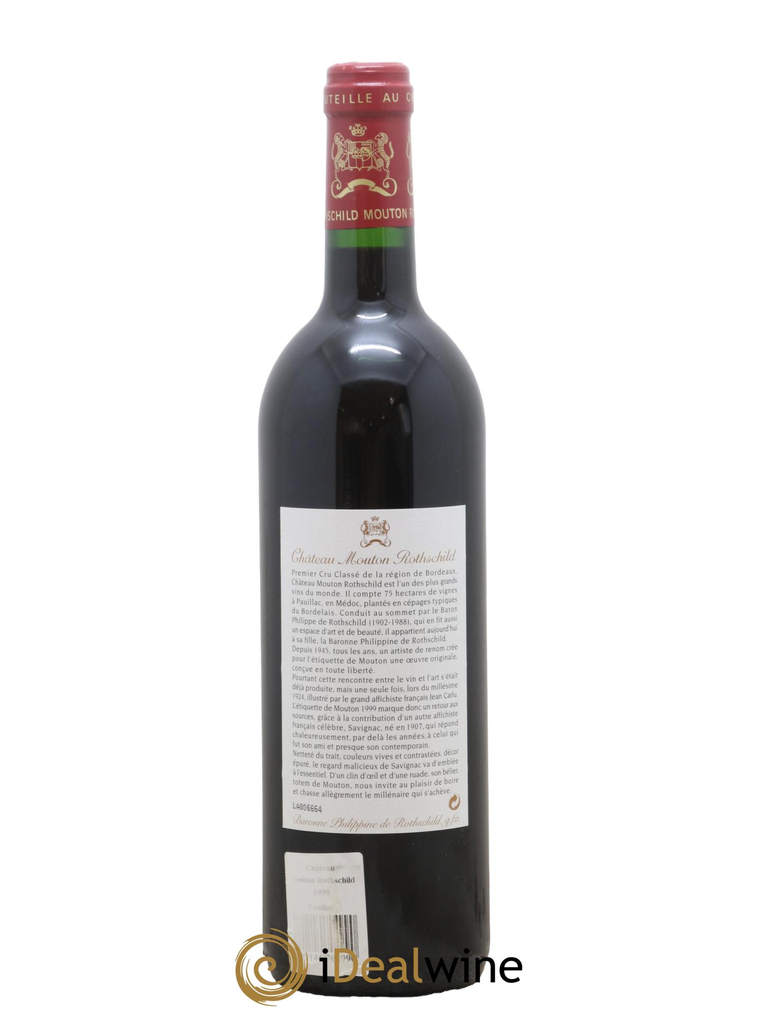 Château Mouton Rothschild 1er Grand Cru Classé 1999 - Lot de 1 bouteille - 1