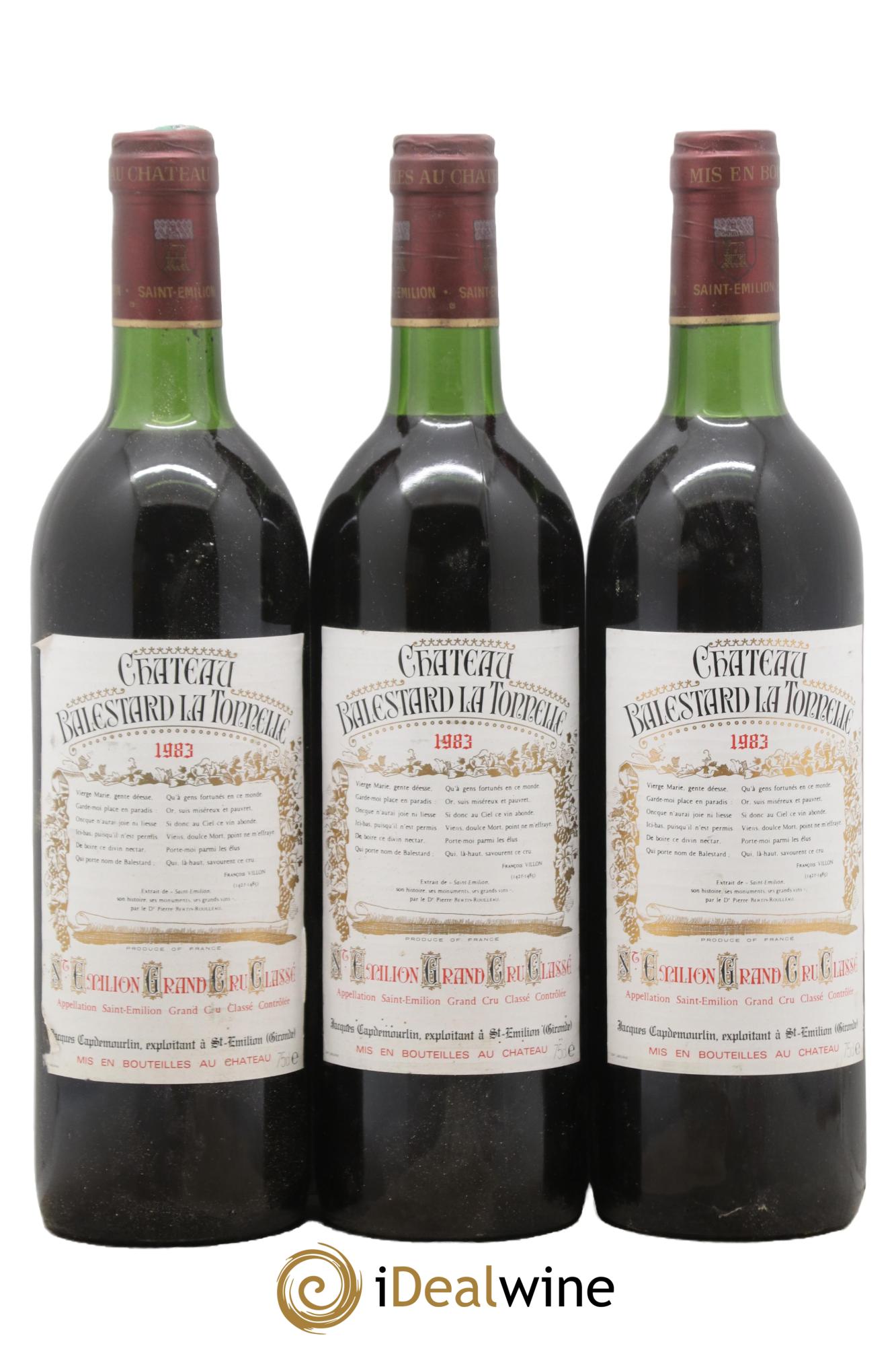 Château Balestard la Tonnelle Grand Cru Classé 1983 - Lot de 3 bouteilles - 0