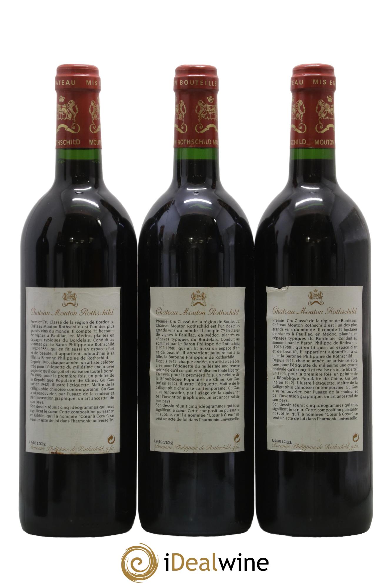 Château Mouton Rothschild 1er Grand Cru Classé 1996 - Lot de 3 bouteilles - 1