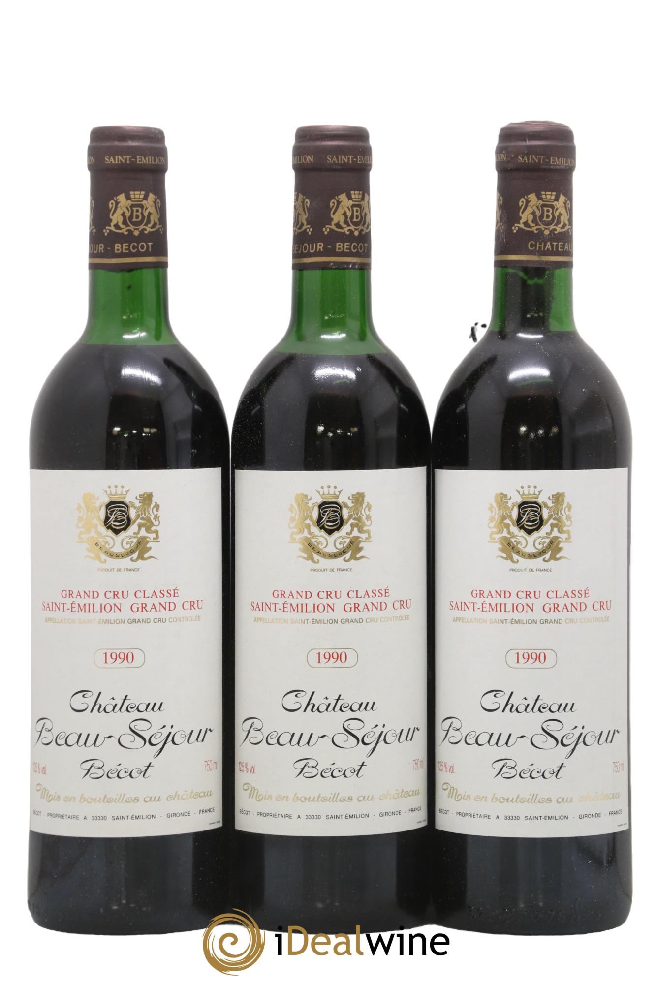 Château Beau-Séjour Bécot 1er Grand Cru Classé B 1990 - Lot de 3 bouteilles - 0