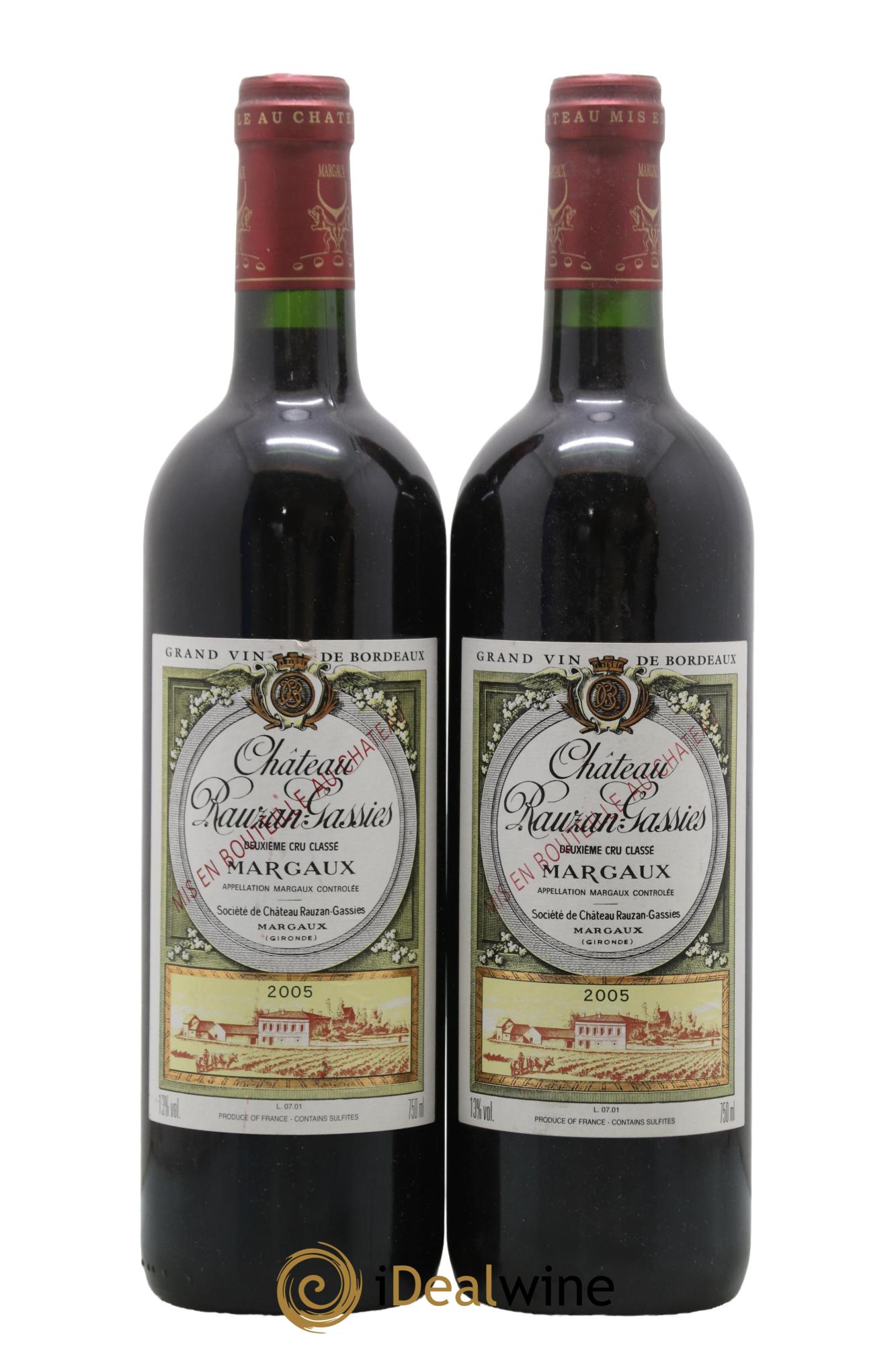 Château Rauzan-Gassies 2ème Grand Cru Classé 2005 - Lot de 2 bouteilles - 0