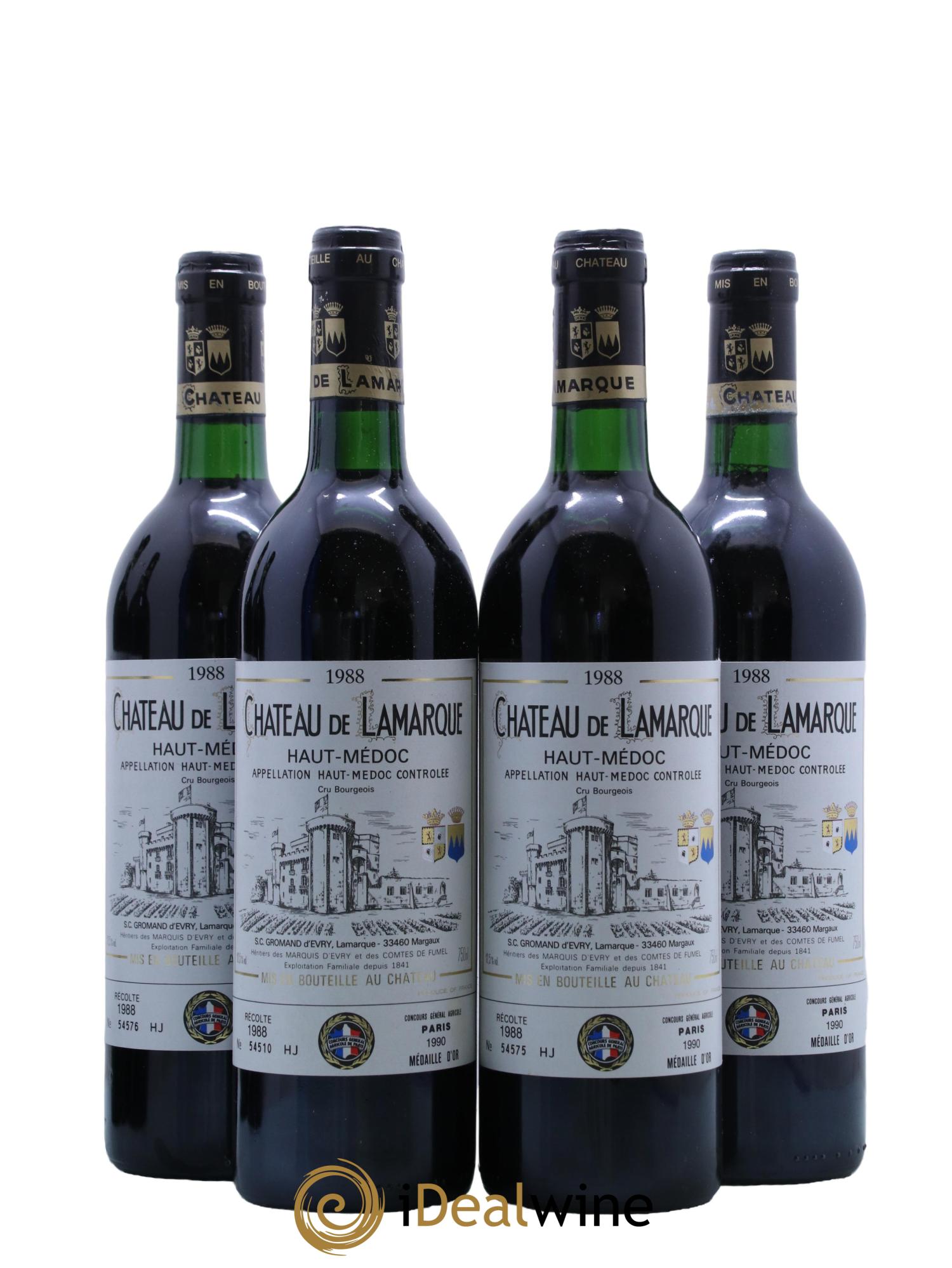 Château de Lamarque Cru Bourgeois 1988 - Lot de 4 bouteilles - 0