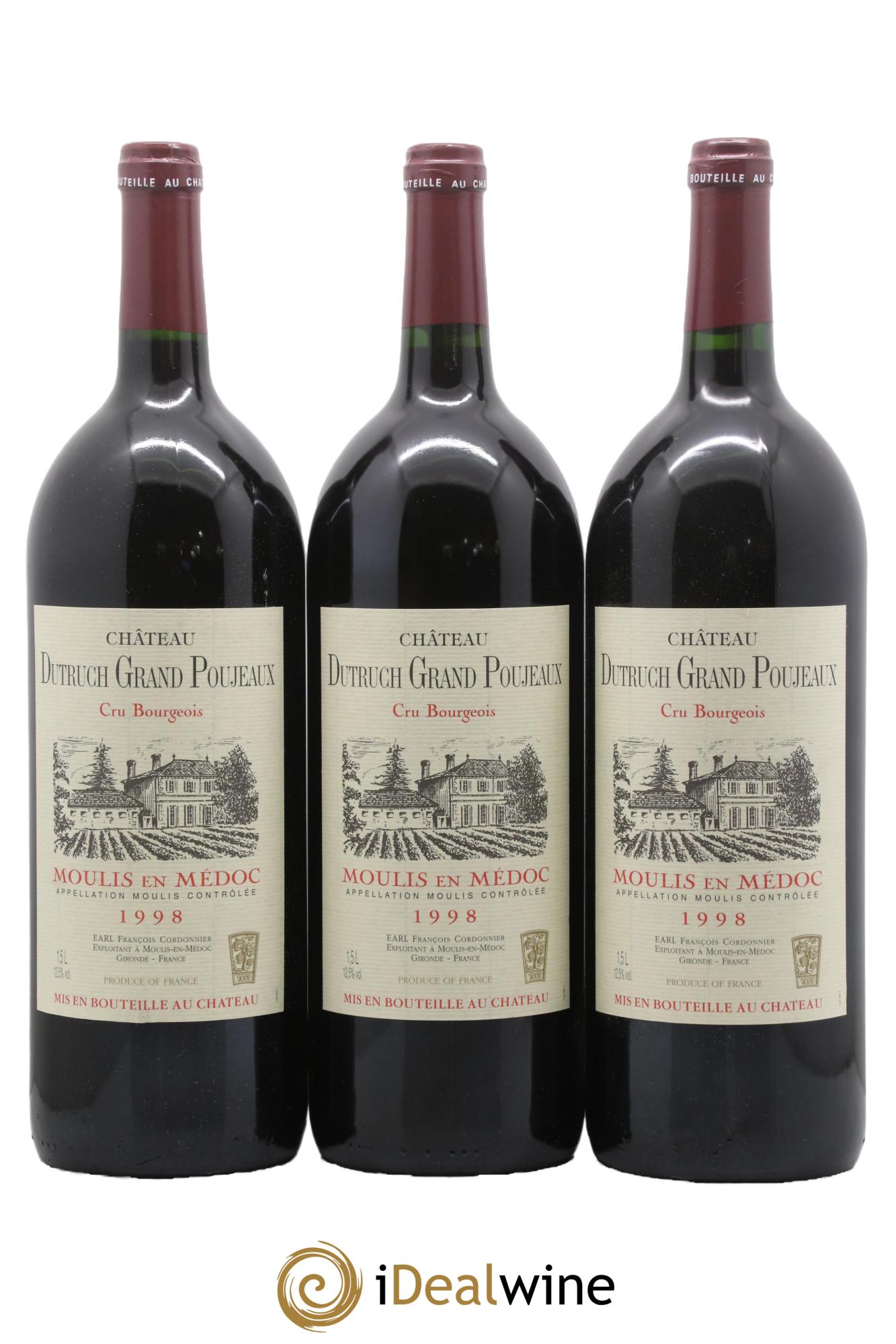 Château Dutruch Grand Poujeaux Cru Bourgeois 1998 - Lot de 3 magnums - 0