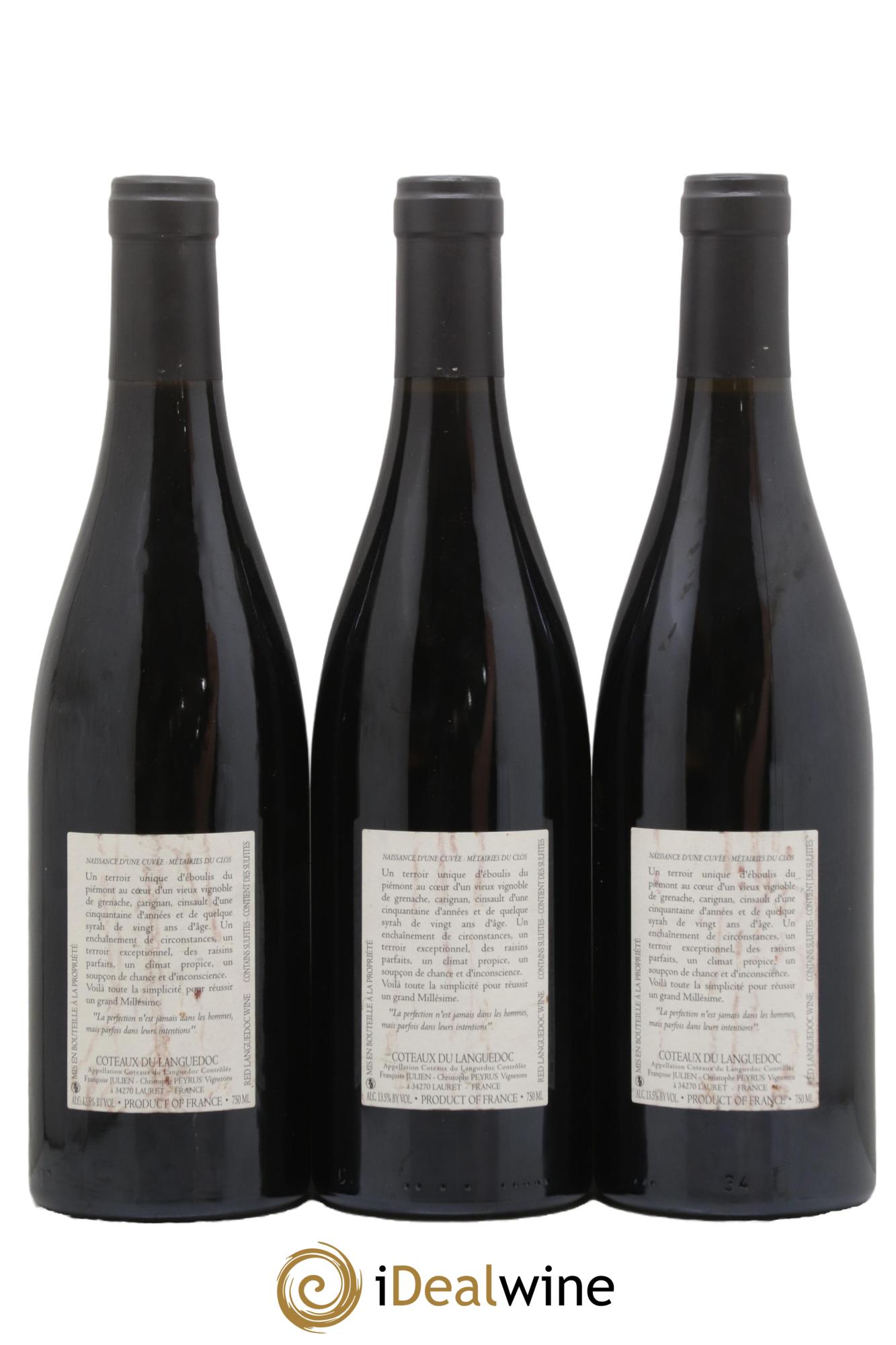 Pic Saint-Loup Les Métairies du Clos Vieilles Vignes Christophe Peyrus et Françoise Julien 2006 - Lot of 3 bottles - 1