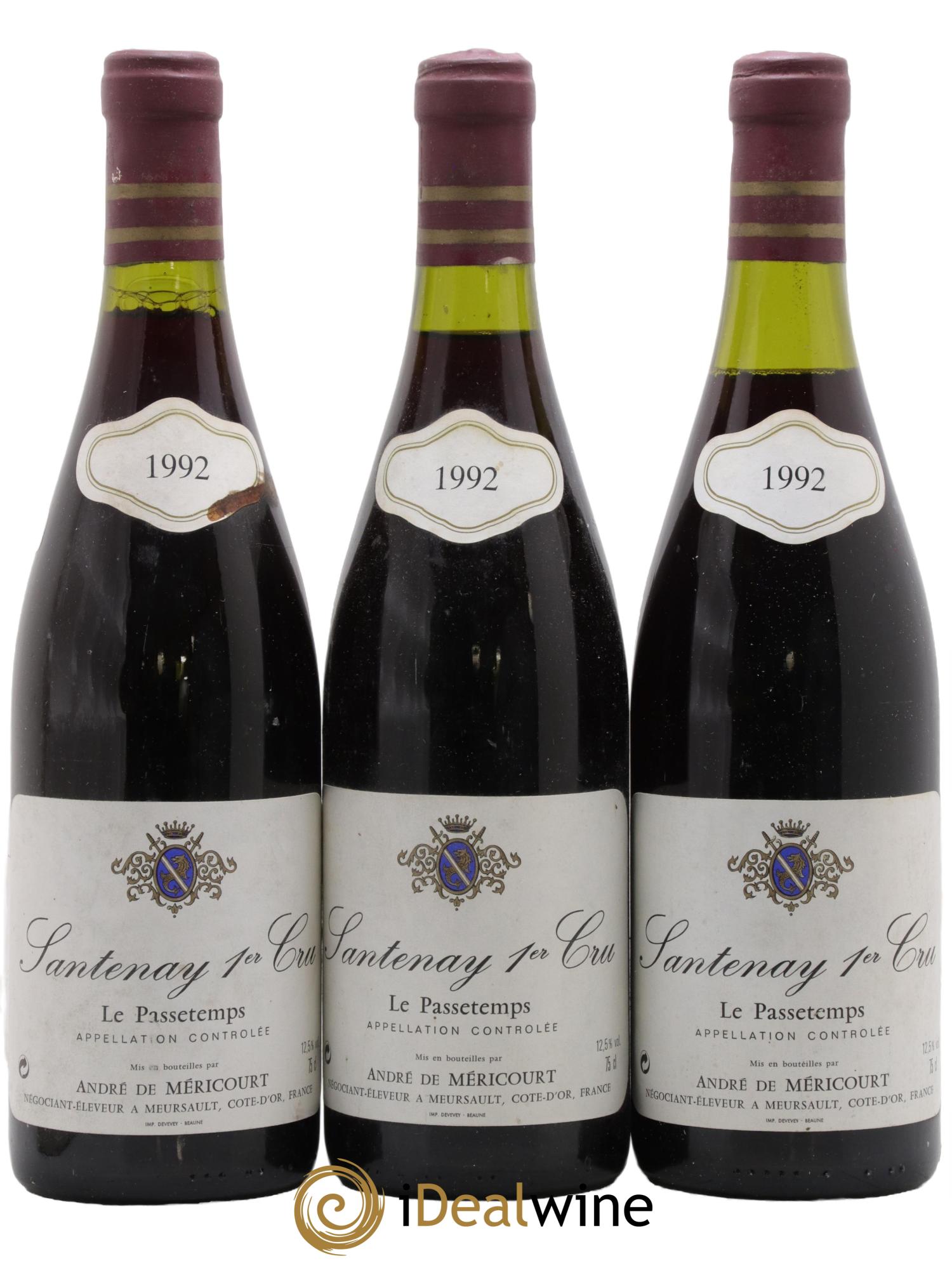 Santenay 1er Cru Le Passetemps Andre De Mericourt 1992 - Lot de 3 bouteilles - 0