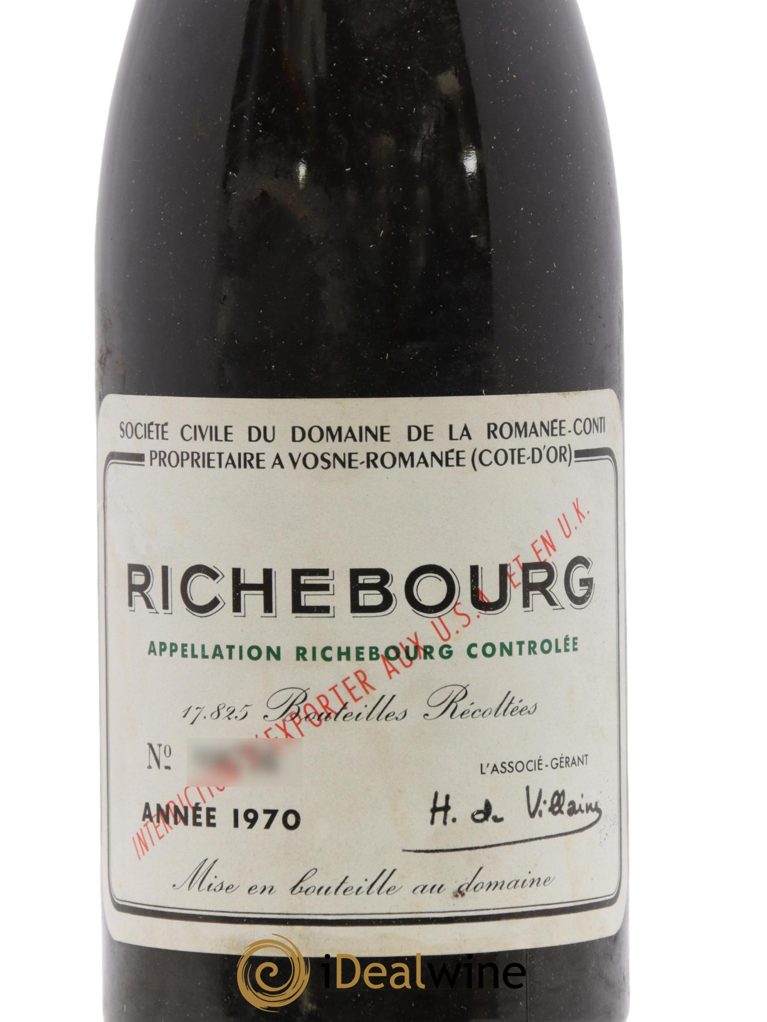Richebourg Grand Cru Domaine de la Romanée-Conti 1970 - Lot de 1 bouteille - 1