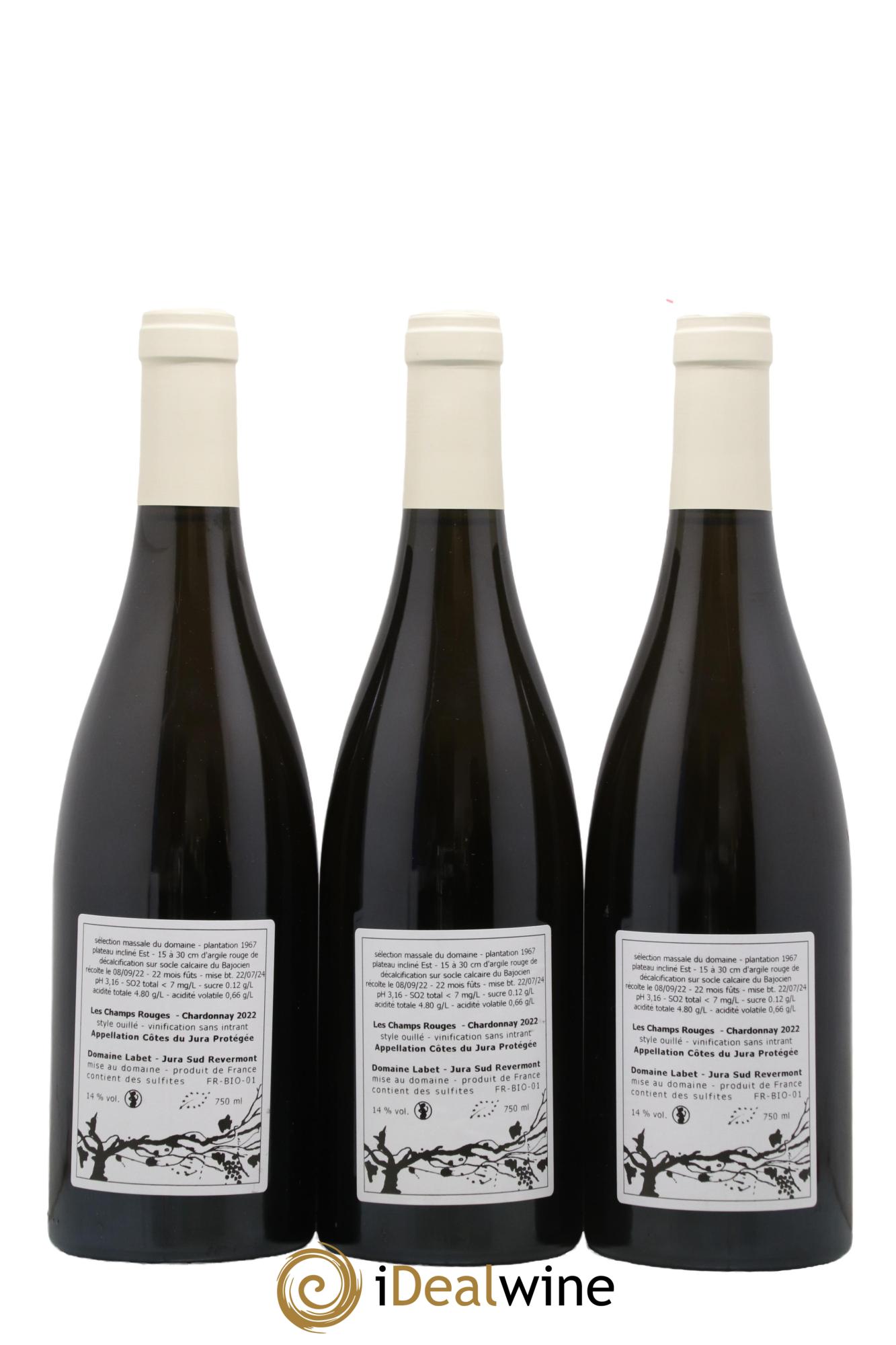 Côtes du Jura Chardonnay Les Champs Rouges Romain - Julien - Charline Labet 2022 - Lot de 3 bouteilles - 1