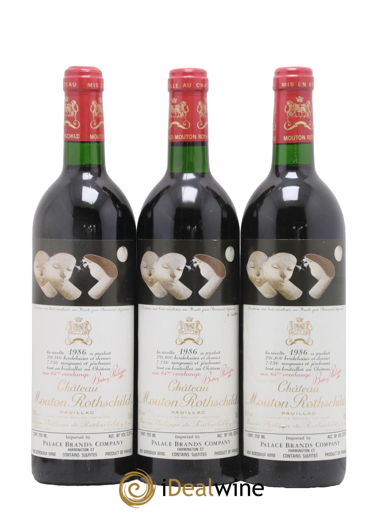 Château Mouton Rothschild 1er Grand Cru Classé 1986 - Lot de 3 bouteilles - 0