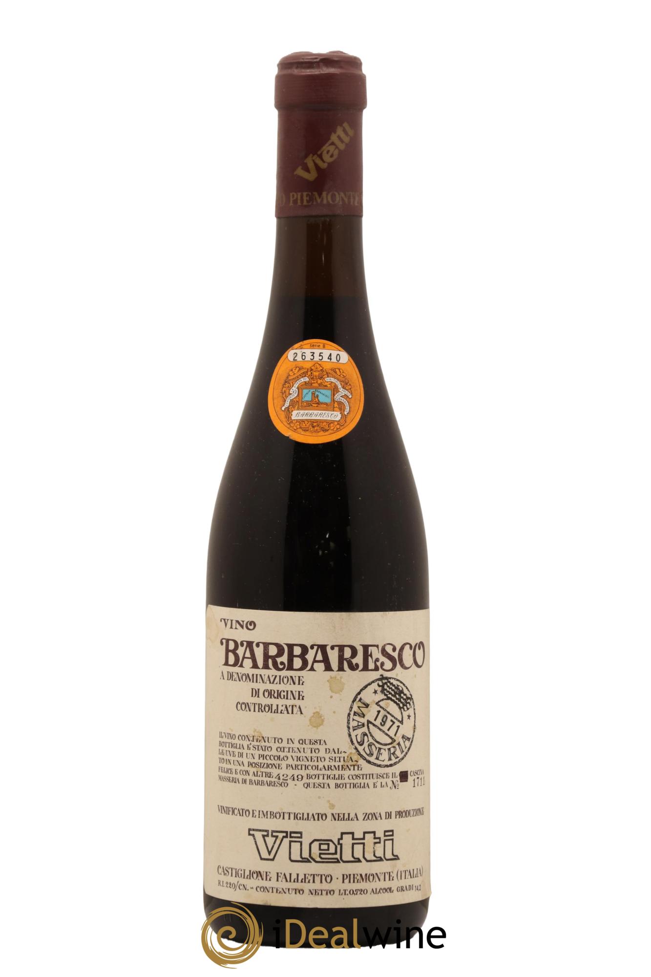 Barbaresco DOCG Masseria Vietti 1971 - Lotto di 1 bottiglia - 0