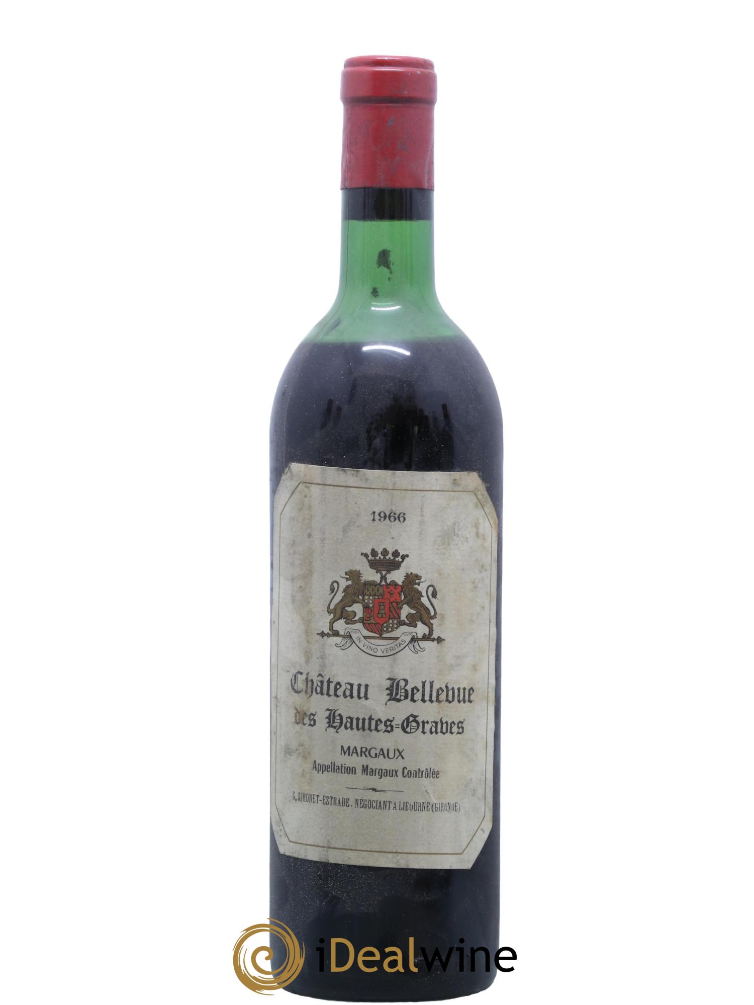 Bordeaux Margaux Chateau Bellevue des Hautes Grave 1966 - Lot de 1 bouteille - 0