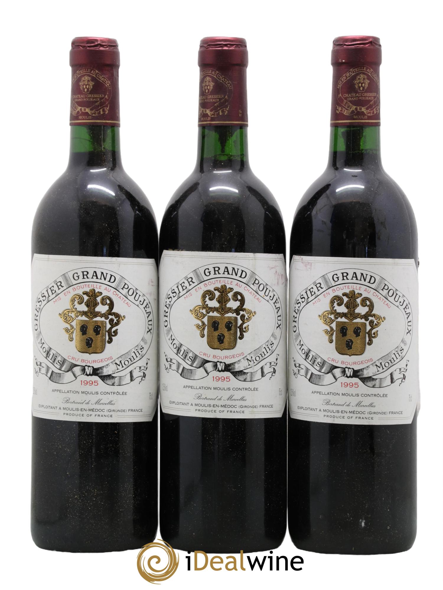 Château Gressier Grand Poujeaux Cru Bourgeois 1995 - Lot de 3 bouteilles - 0