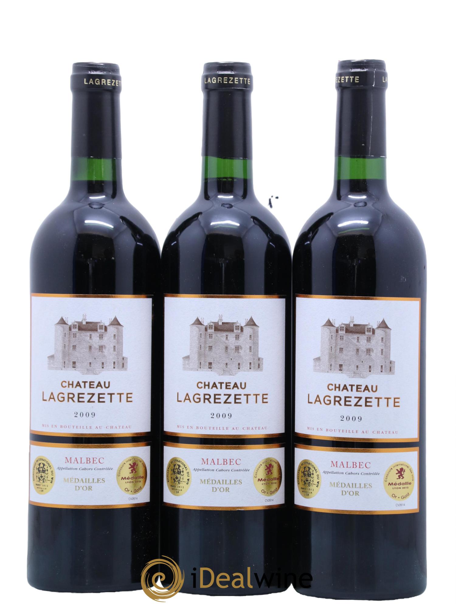 Cahors Château Lagrezette Alain Dominique Perrin 2009 - Lot de 3 bouteilles - 0