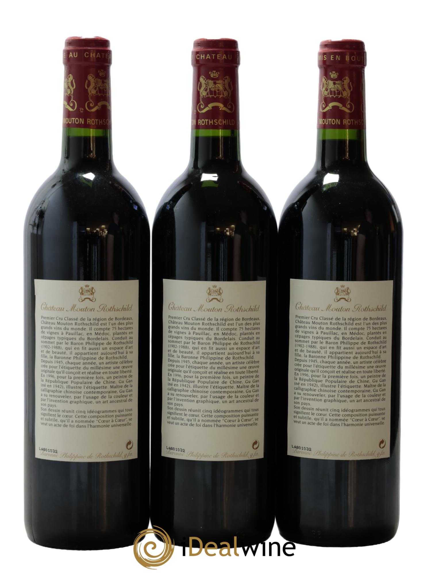 Château Mouton Rothschild 1er Grand Cru Classé 1996 - Lot de 3 bouteilles - 1