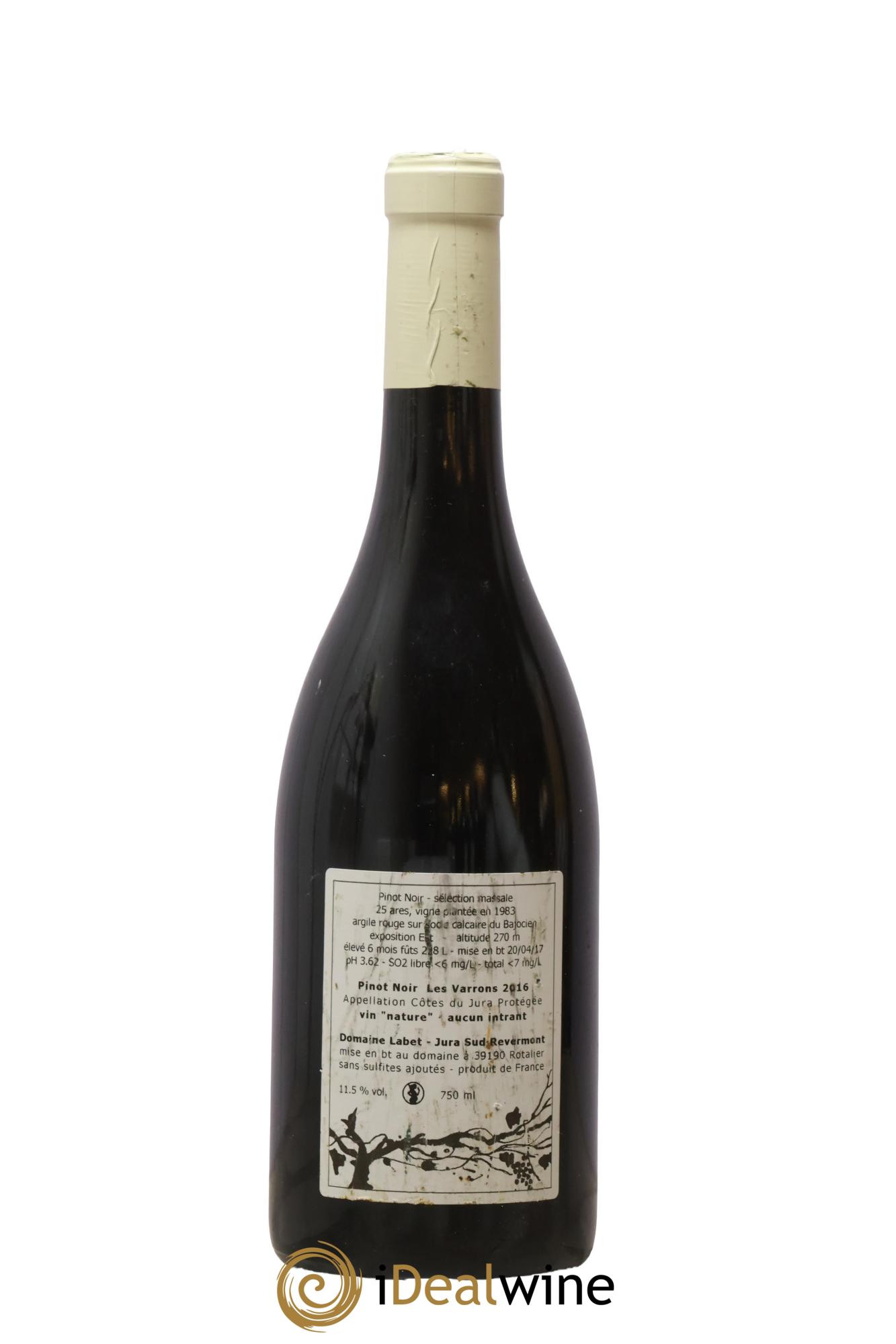 Côtes du Jura Pinot Noir Les Varrons Sélection Massale Romain - Julien  - Charline Labet 2016 - Lot de 1 bouteille - 1