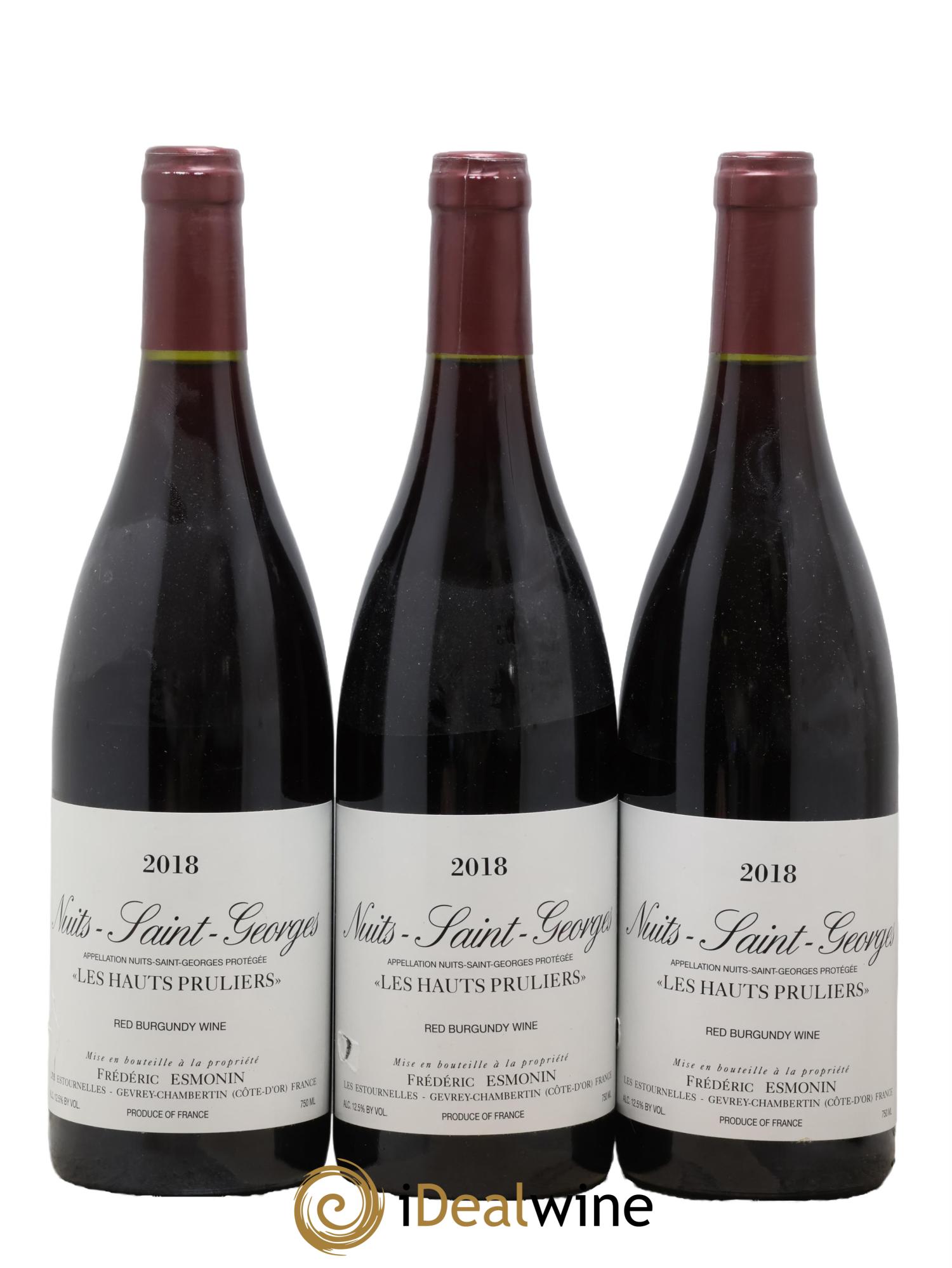 Nuits-Saint-Georges Les Hauts Pruliers Frederic Esmonin 2018 - Lot of 3 bottles - 0