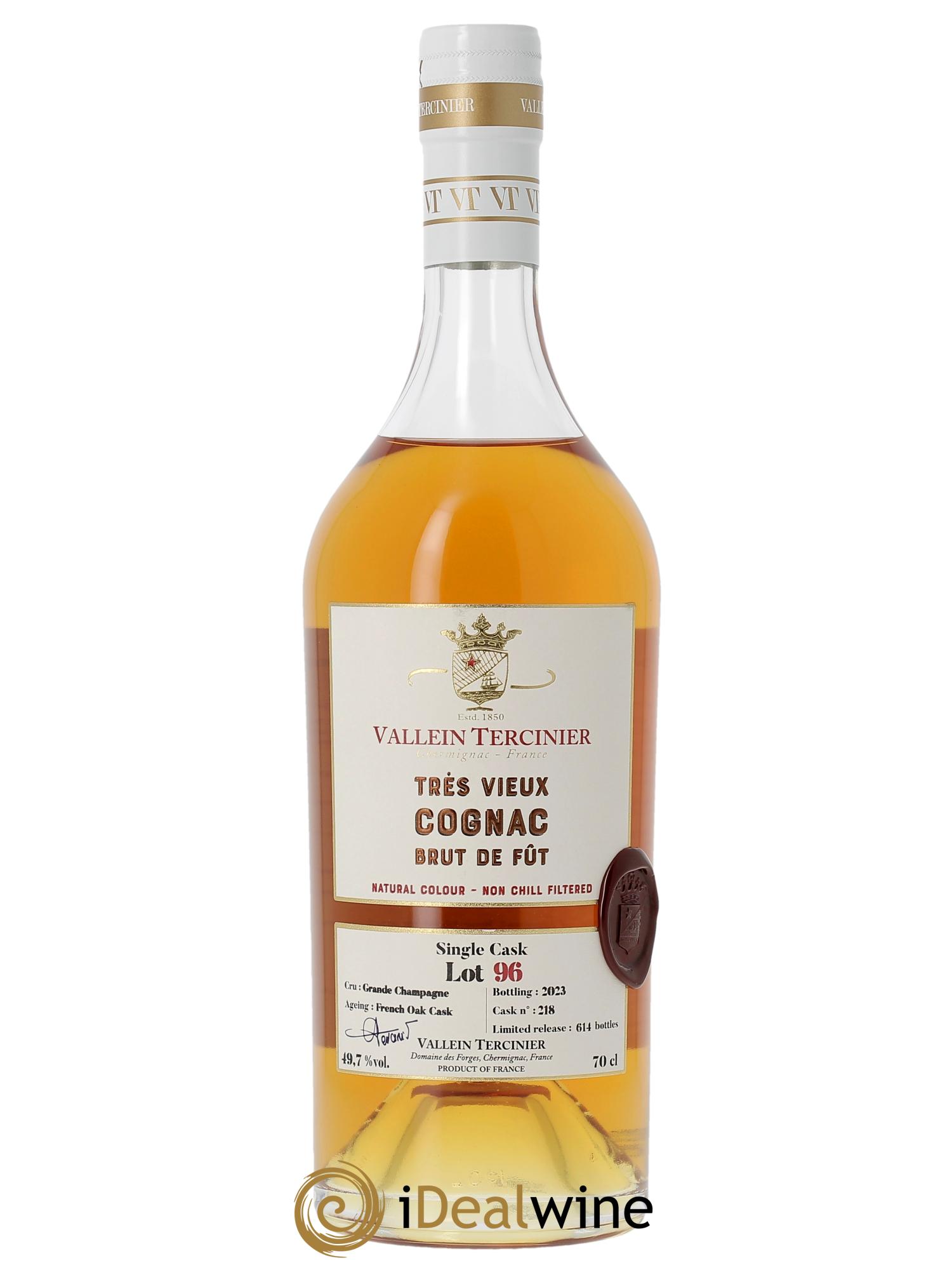 Cognac Vallein Tercinier Lot 96 Grande Champagne  - Lotto di 1 bottiglia - 1